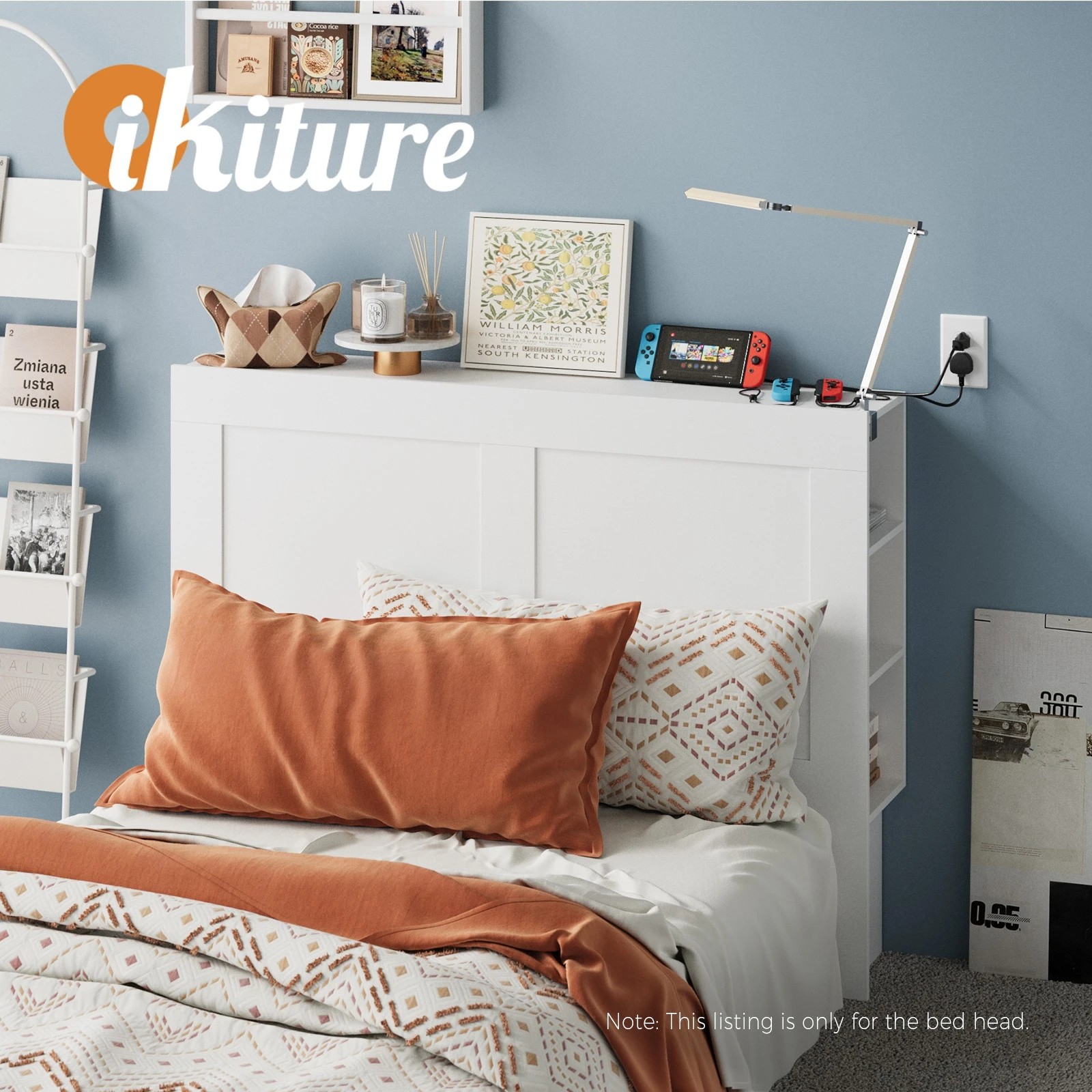 5 Oikiture Headboard Bed Head Double Size Bedhead With Storage Shelves
 - White, 5 of 10