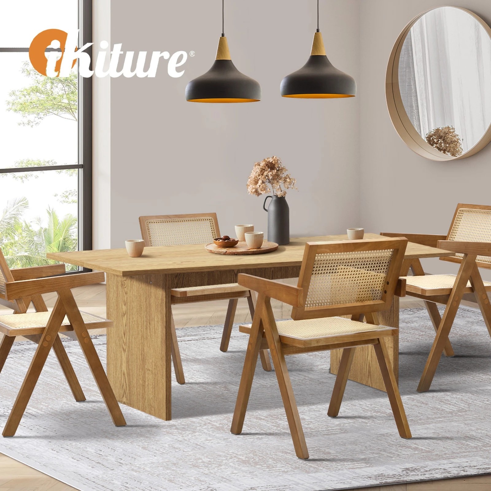 5 Oikiture 180cm Rectangular Dining Table With 4pcs Dining Chairs Wooden Walnut
 - Natural, 5 of 10
