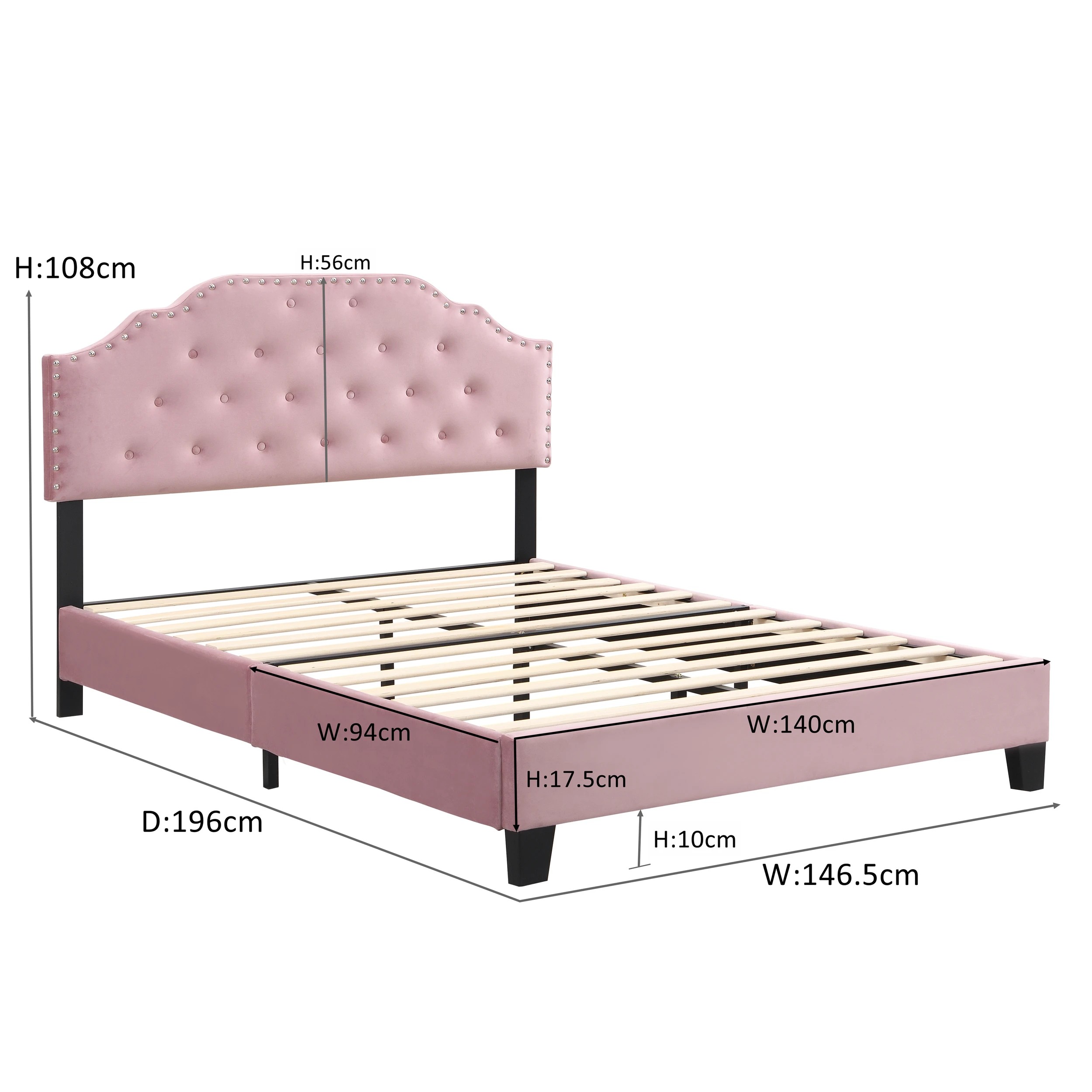 10 IHOMDEC BEF02 Double Velvet Button Tufted Bed Frame - Pink - Pink, 10 of 10