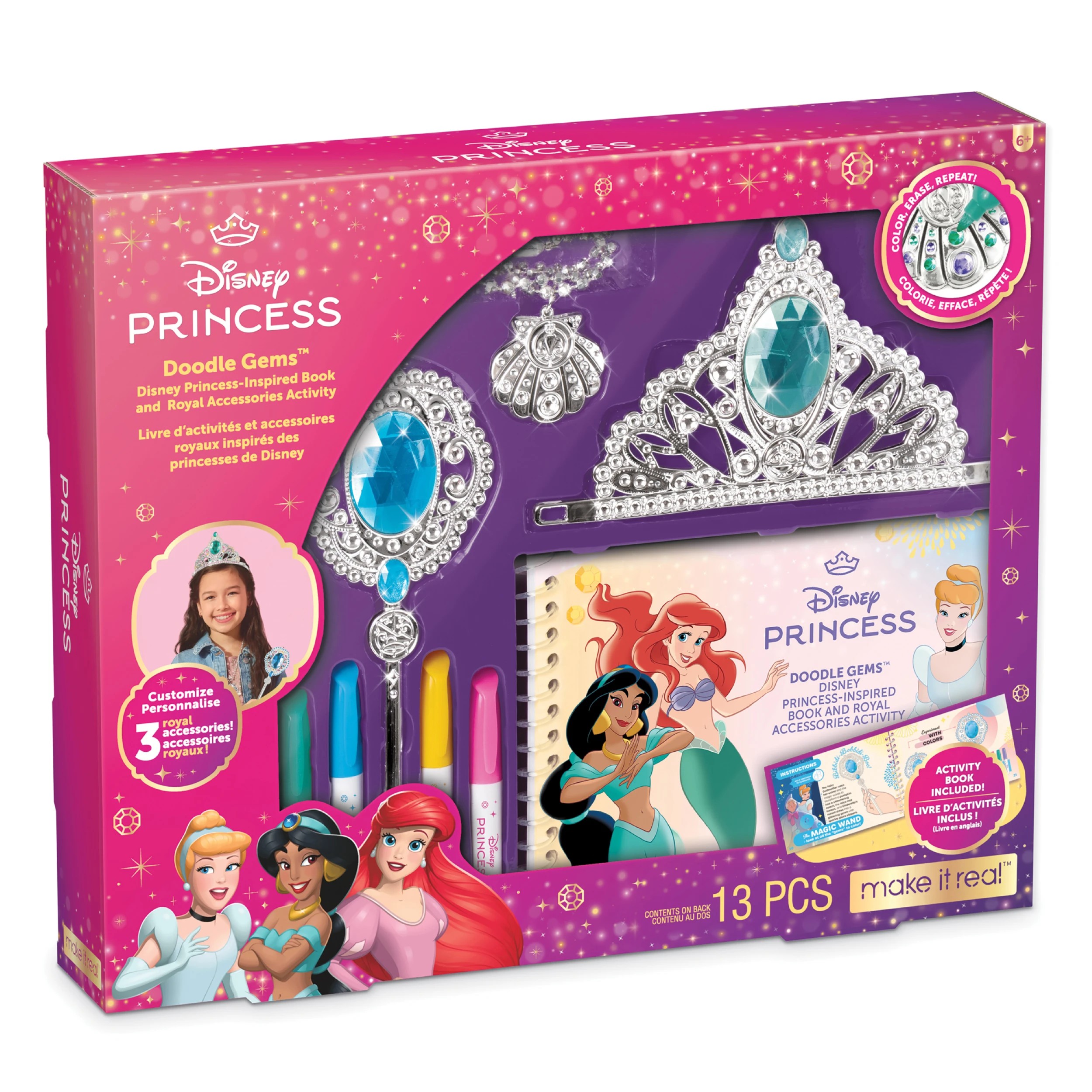 1 Make It Real Doodle Gems Disney Princess Book with Royal Accessories - Multi, 1 of 6