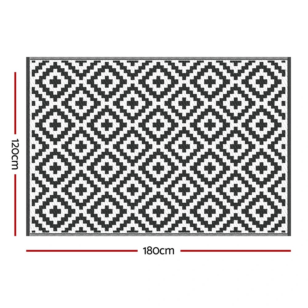2 Gardeon Outdoor Rugs 120x180cm Large Carpet Reversible Area Mat PP Dual-Sided Patio Rug Cross - Black, 2 of 8