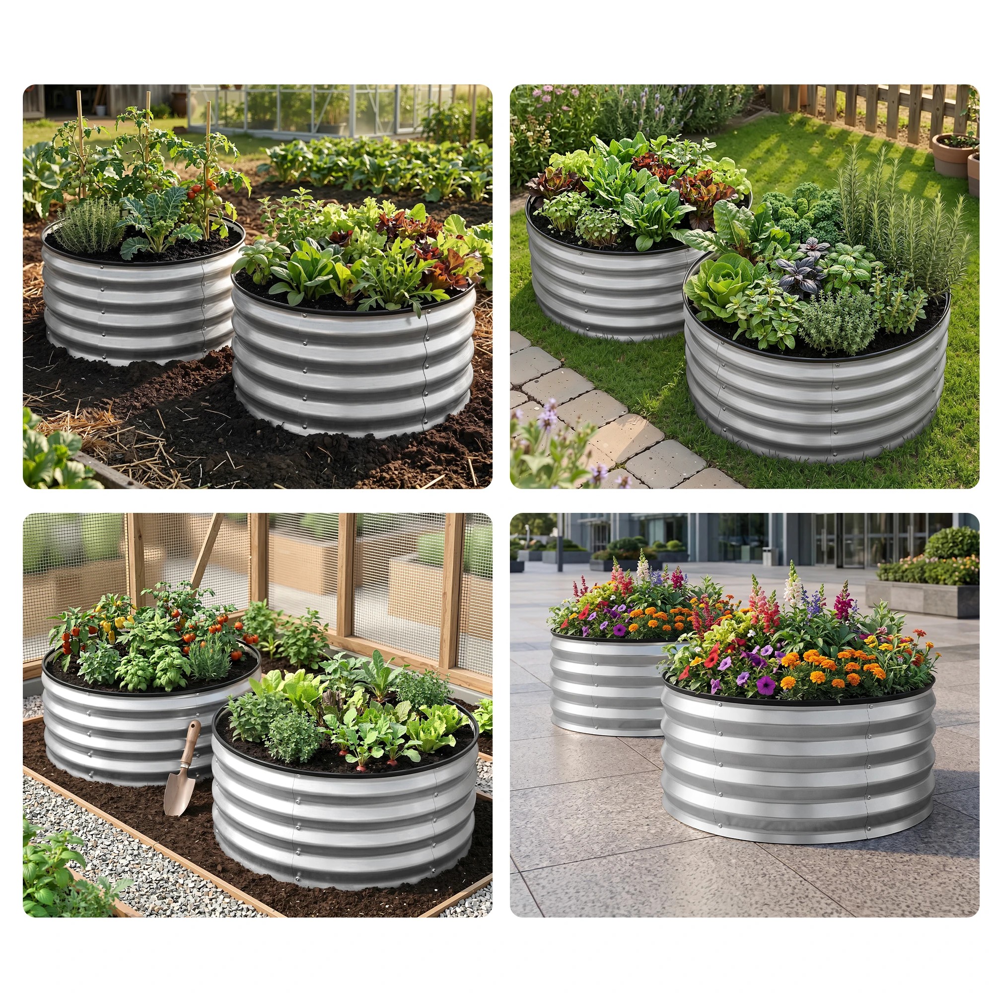 6 Green Fingers Fingers Round Raised Garden Bed 2 Pack Galvanised Planter Box Rust Resistant - Silver, 6 of 10