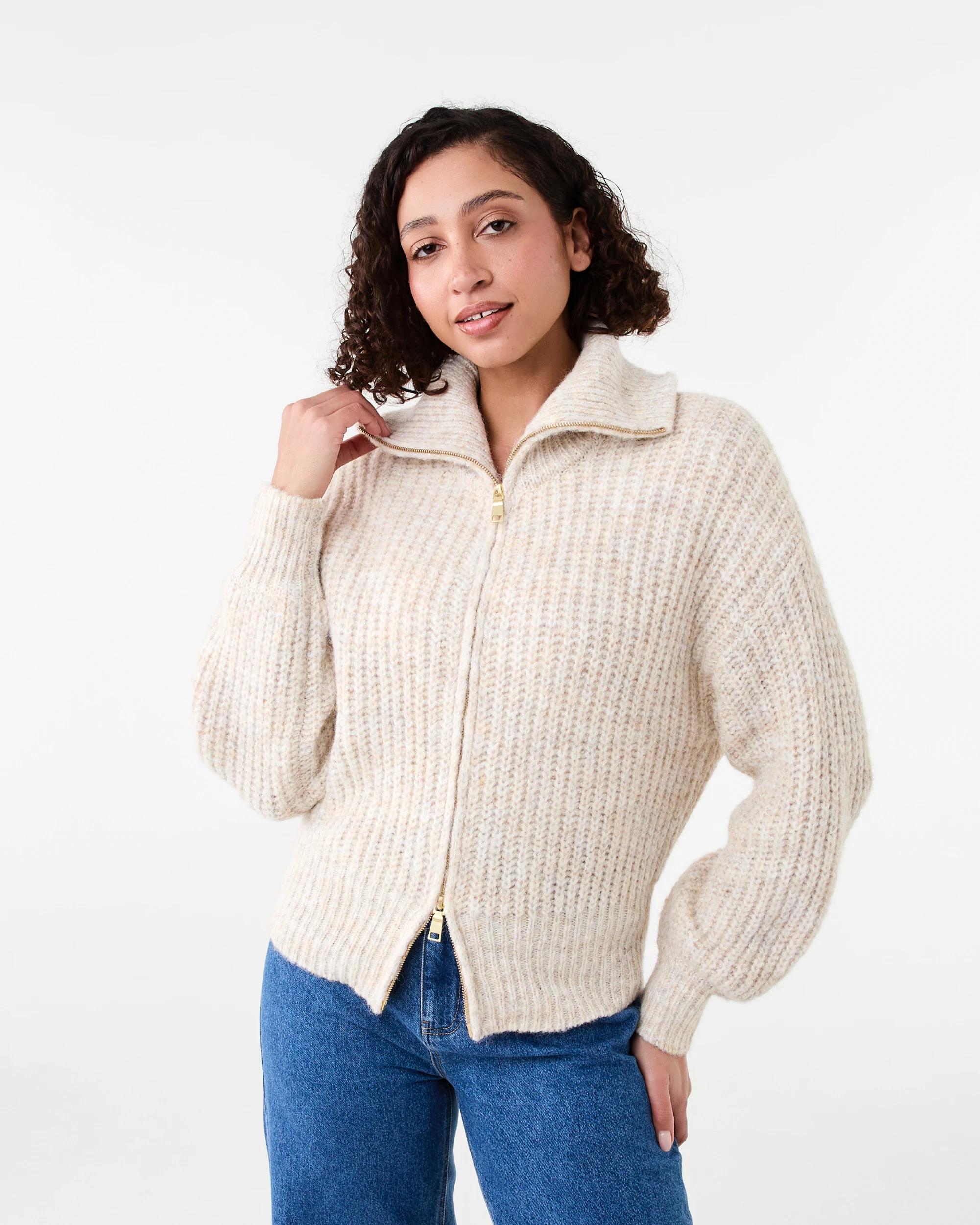 1 Fisherman Rib Knit Bomber Bge Otml, 1 of 8