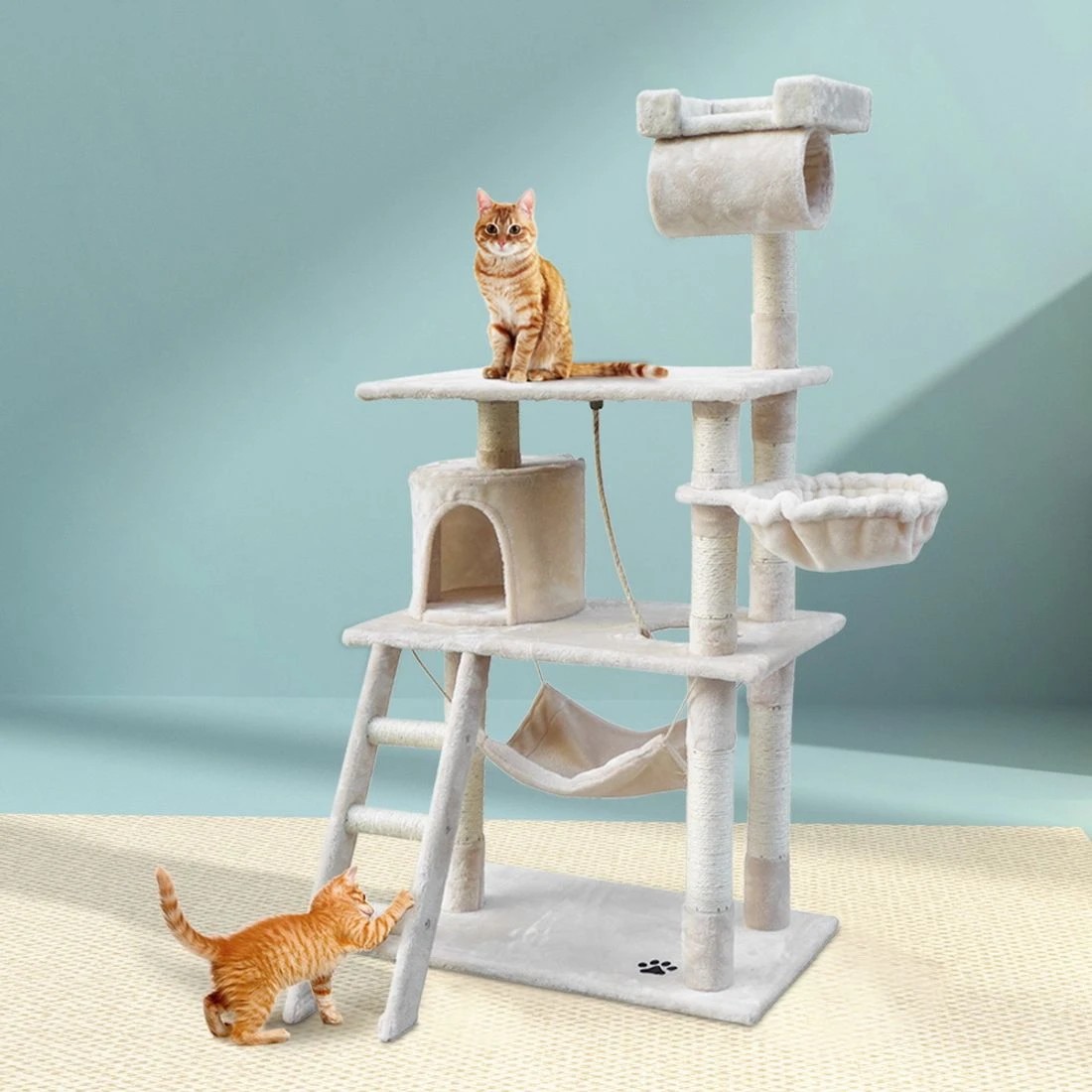 3 i.Pet Cat Tree 141cm Tower Scratching Post Scratcher Condo Wood House Bed Beige - Beige, 3 of 7