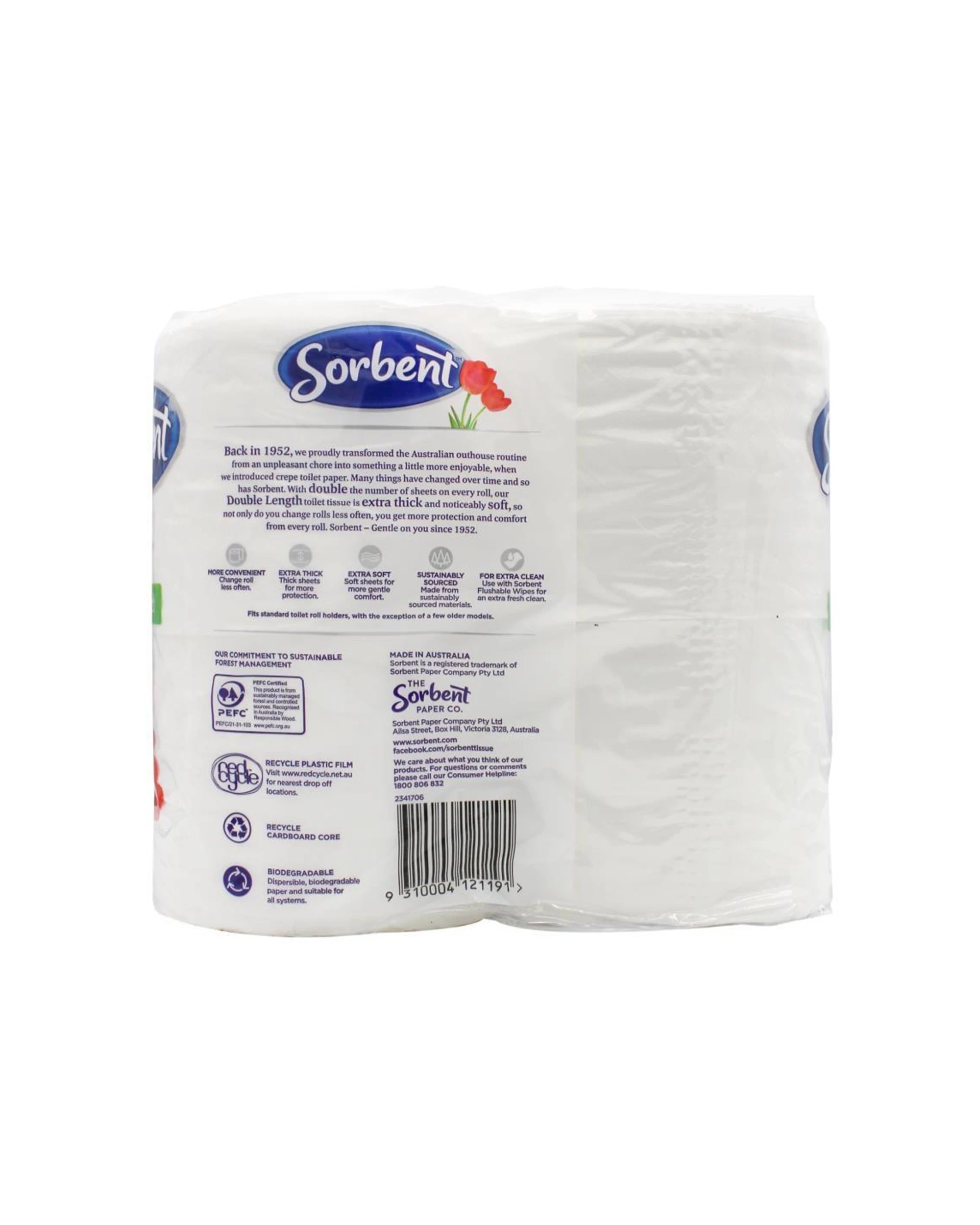 3 Sorbent 10x 4pc Toilet Tissue Silky Double Length Rolls Pack - White, 3 of 5