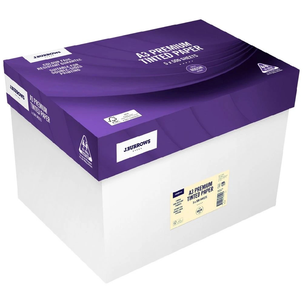1 J.Burrows 80gsm Tinted A3 Copy Paper Carton Yellow, 1 of 1