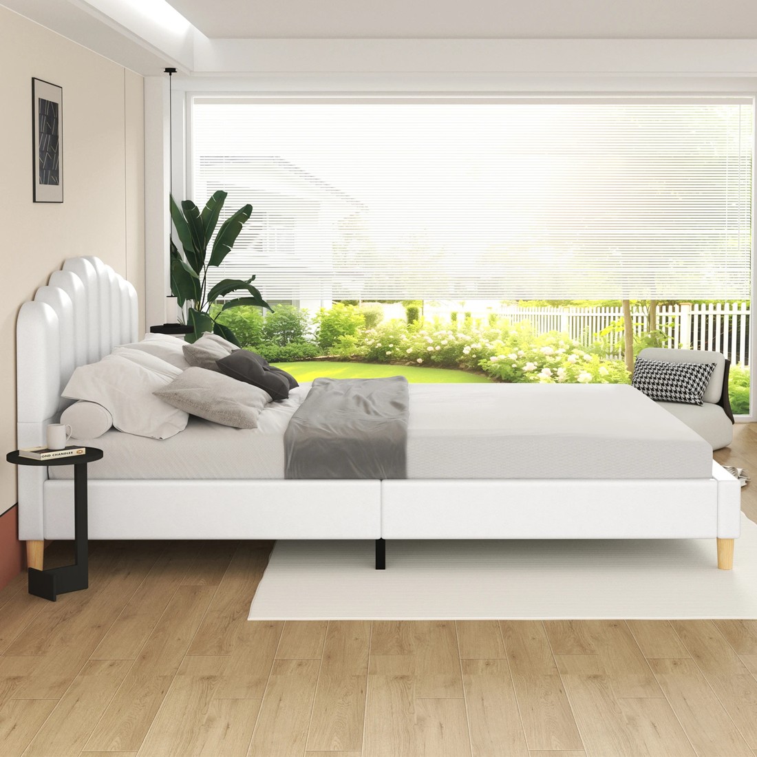 5 Alfordson Bed Frame Double Size Upholstered Platform Base Leather Tania - White, 5 of 10