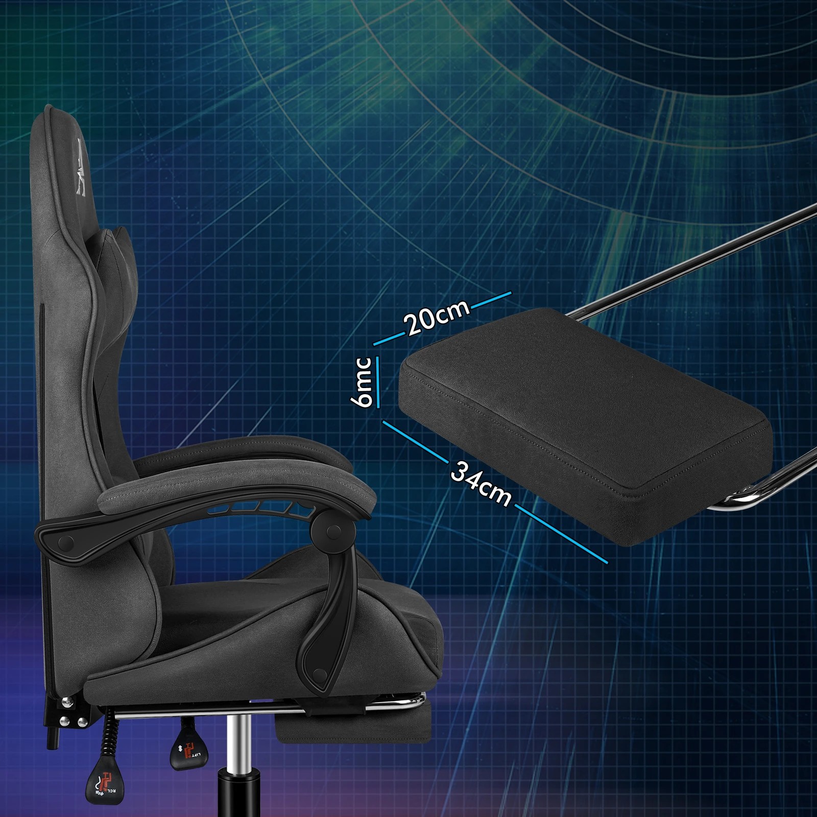 7 Alfordson Gaming Office Chair Massage Computer Footrest Seat Leathaire - Dark Grey, 7 of 10