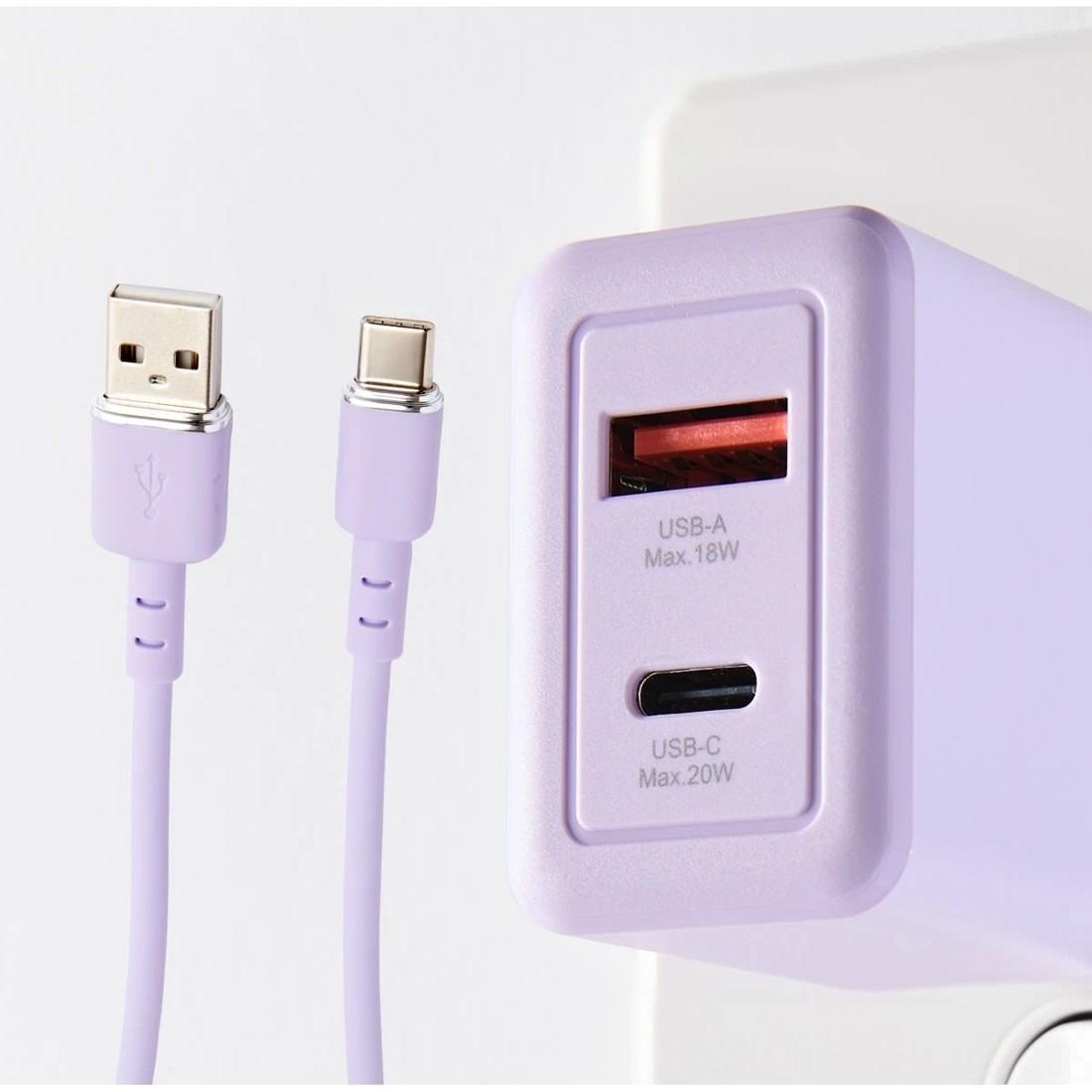 7 Wall USB Charger with USB-A to USB-C - Purple, 7 of 7