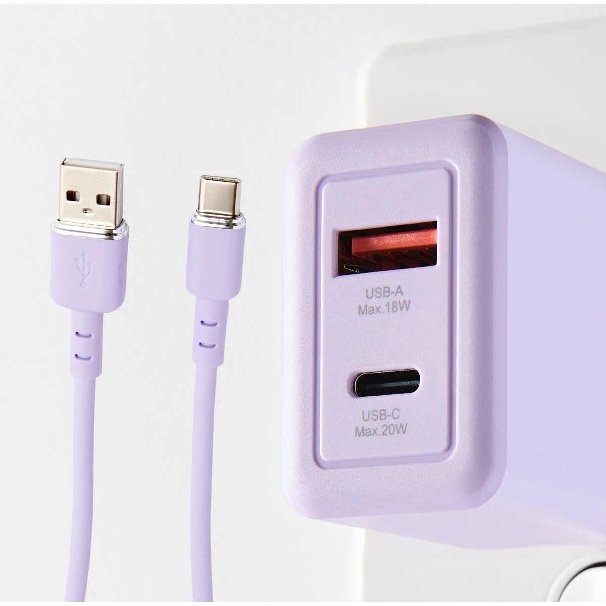 7 Wall USB Charger with USB-A to USB-C - Purple, 7 of 7