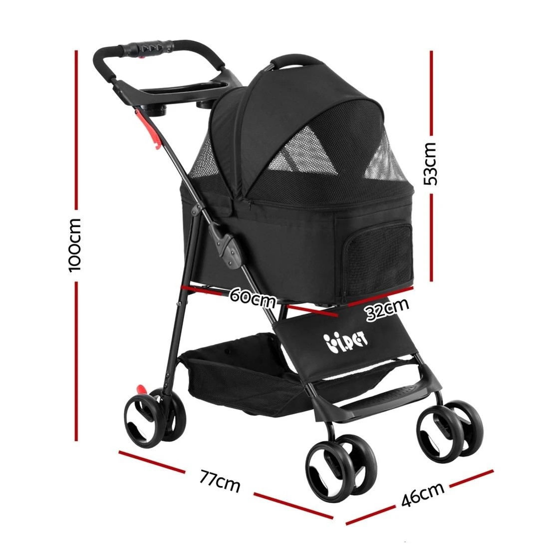 2 i.Pet Pet Stroller Dog Pram Cat Carrier Travel Large Pushchair Foldable 4 Wheels - Black, 2 of 8