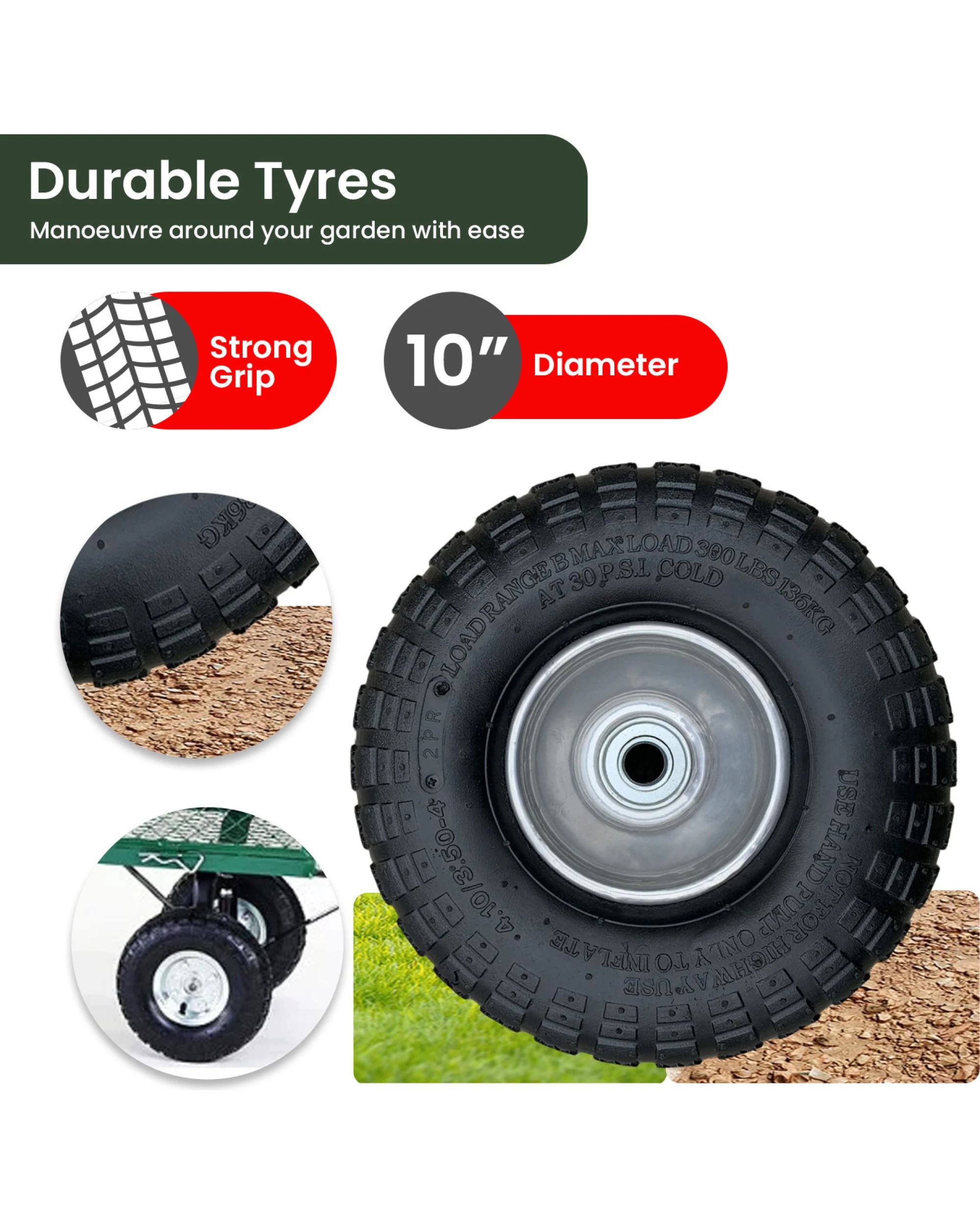 6 Wallaroo Steel Mesh Garden Trolley Cart 300kg Capacity Lounge Wagon Tool - Green, 6 of 10