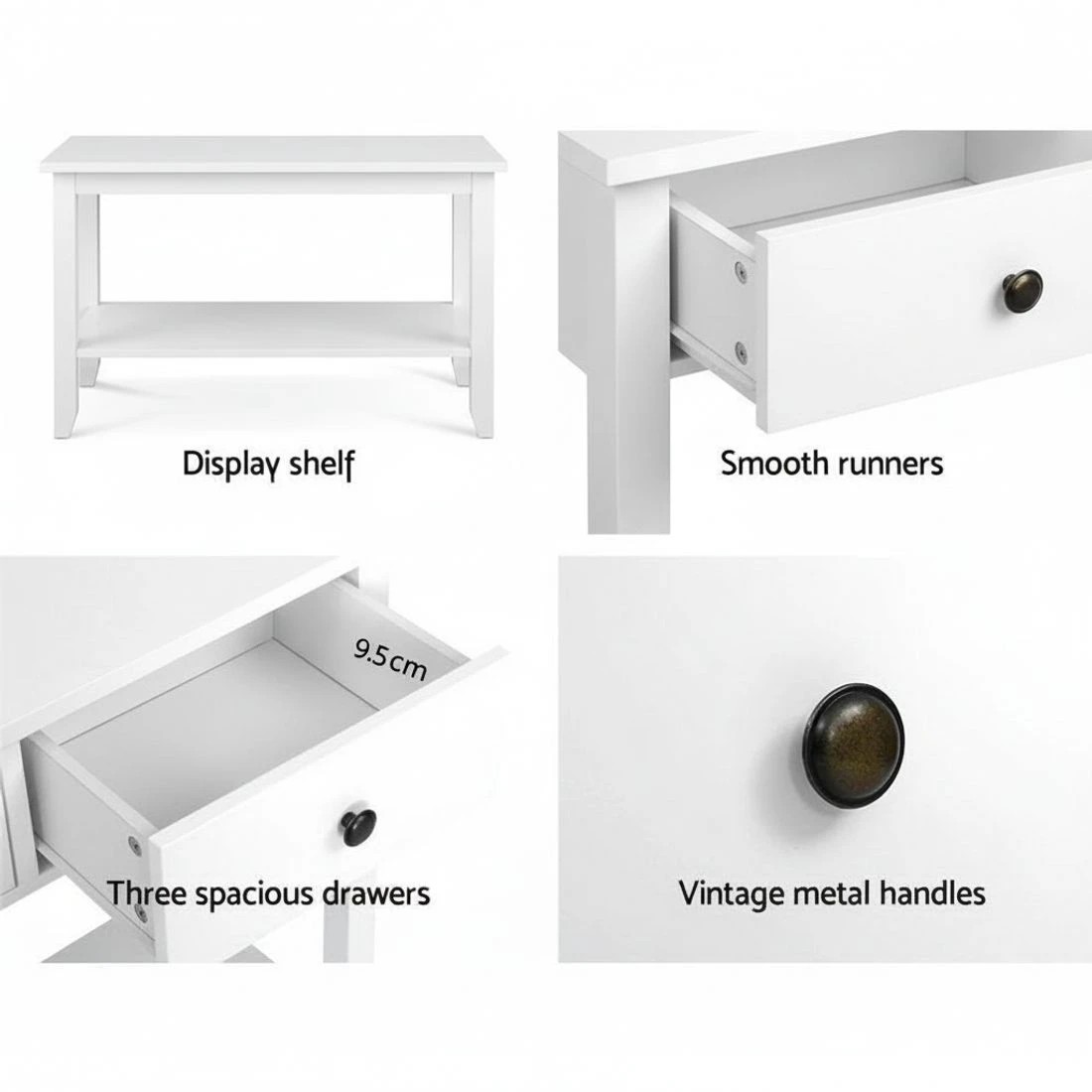 7 Artiss Console Table 3 Drawers 100CM White Chole - White, 7 of 8