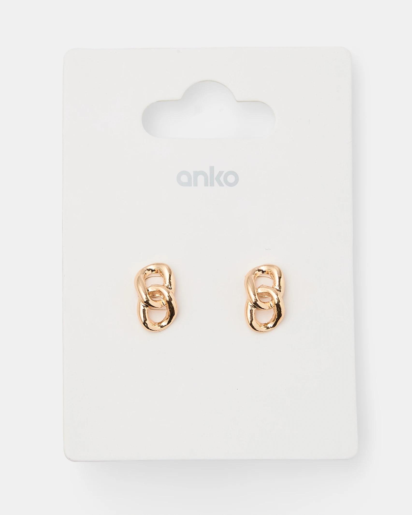 4 Chain Link Stud Earrings - Gold Tone Gold, 4 of 4