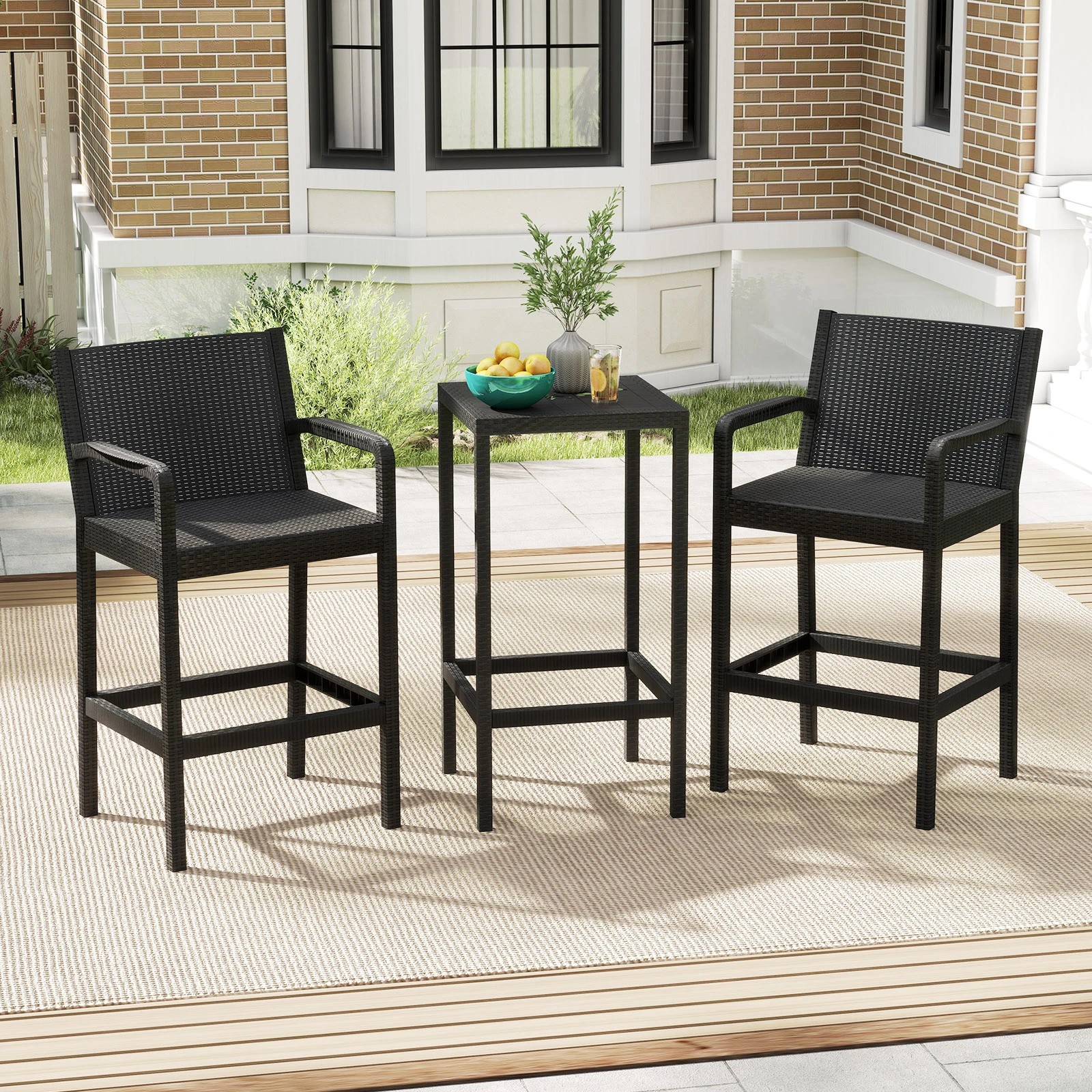 3 Costway 3PCS Patio Bar Set w/2 Stools & 1 Bar Table Outdoor Bistro Set, 3 of 5