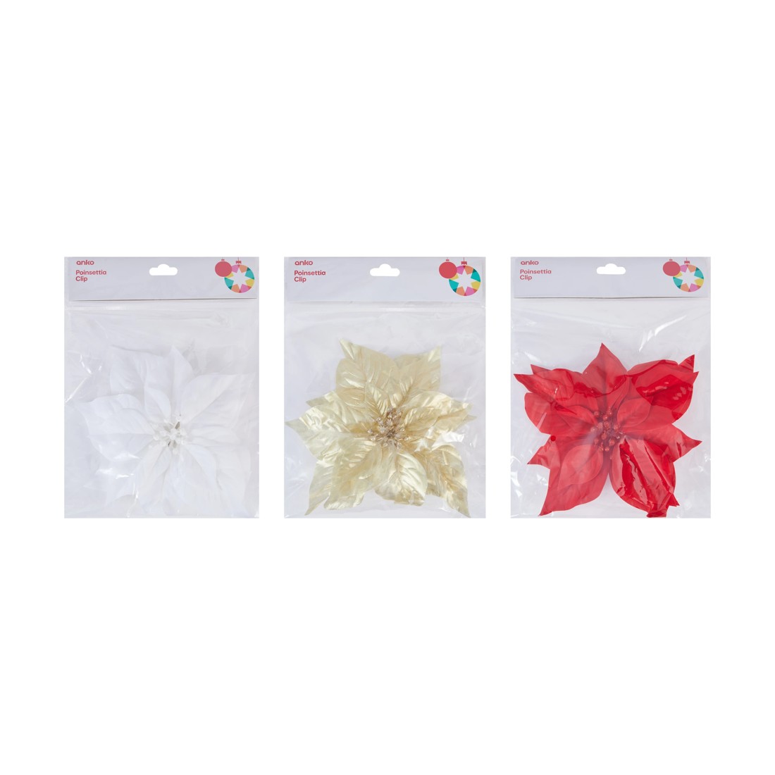 4 Poinsettia Clip - Assorted, 4 of 5