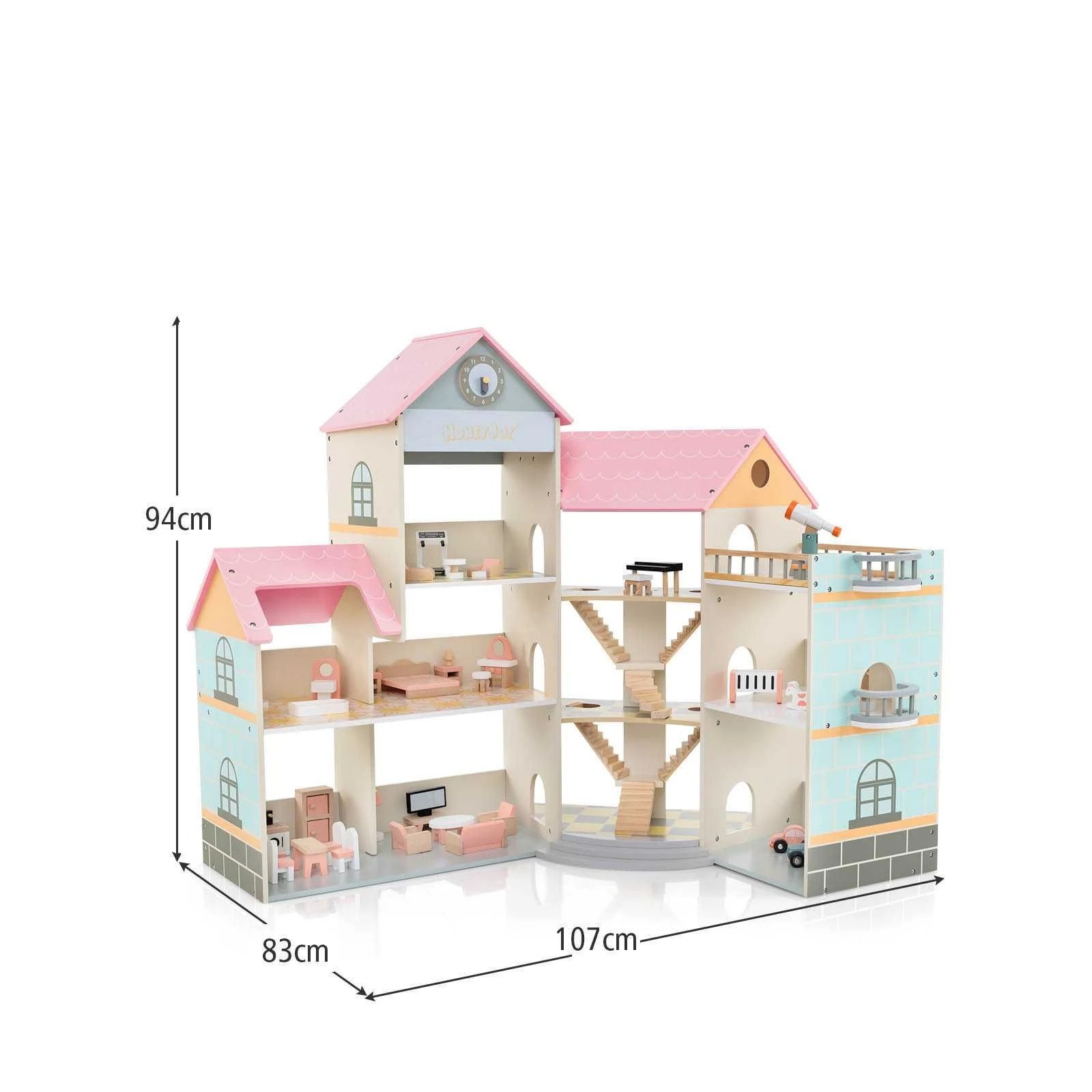 2 Costway Wooden Corner Dollhouse Playset DIY Pretend Dream House - Pink, 2 of 3