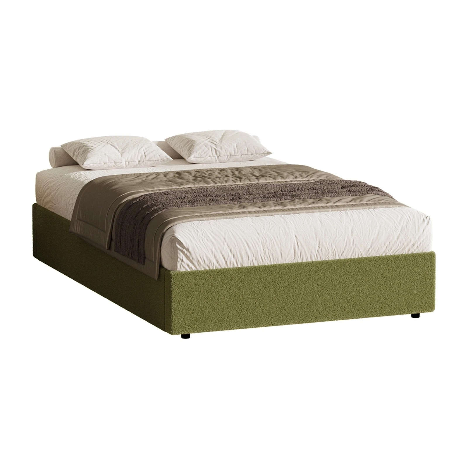 1 Oikiture Bed Frame Double Size Gas Lift Base with Storage Boucle - Green, 1 of 8