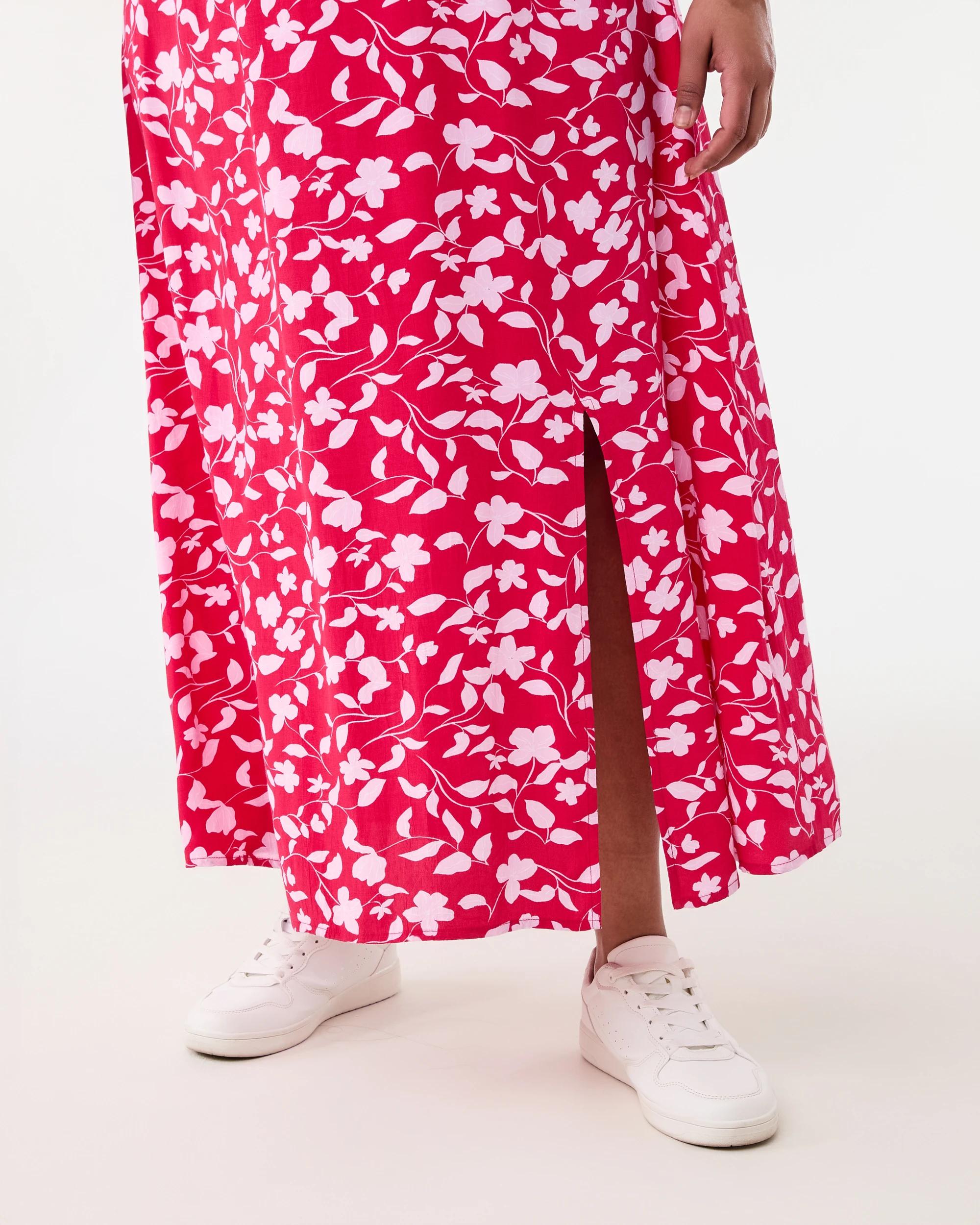 6 Curve Short Sleeve Square Neck Midi Dress Red Flrl, 6 of 6