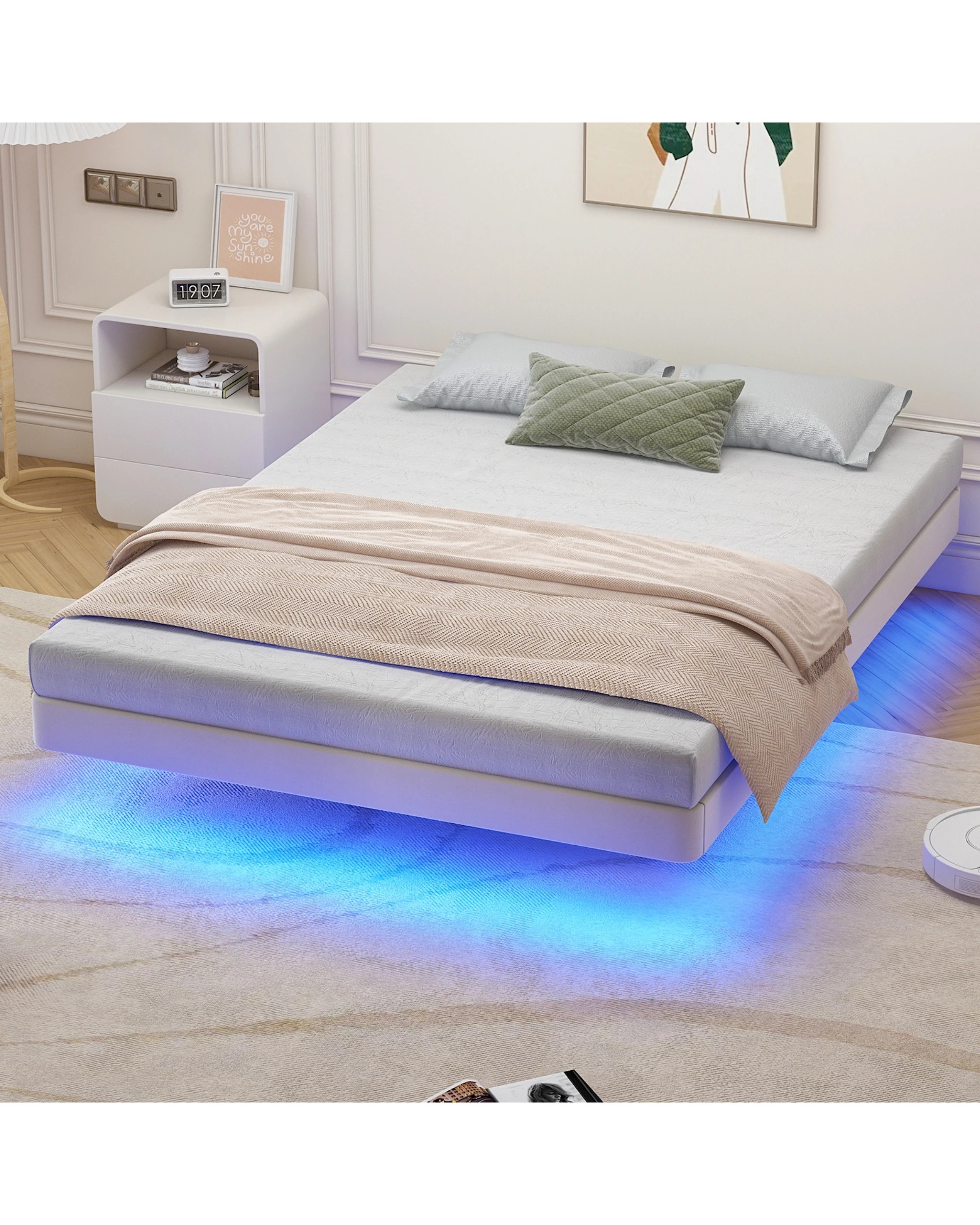 10 Advwin Bed Frame Double Size PU Leather Wooden Frames Mattress Base Platform - Beige, 10 of 10