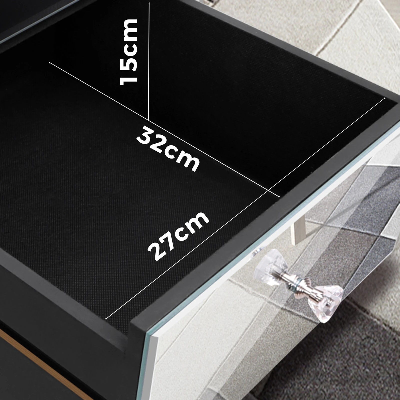 8 Alfordson Bedside Table Mirrored Cabinet Nightstand Side End Table Drawers - Silver, 8 of 10