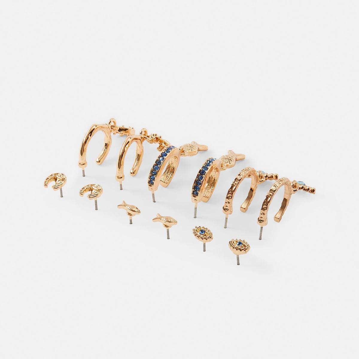2 6 Pack Lucky Fish Earrings - Blue and Gold Tone Gold, 2 of 5