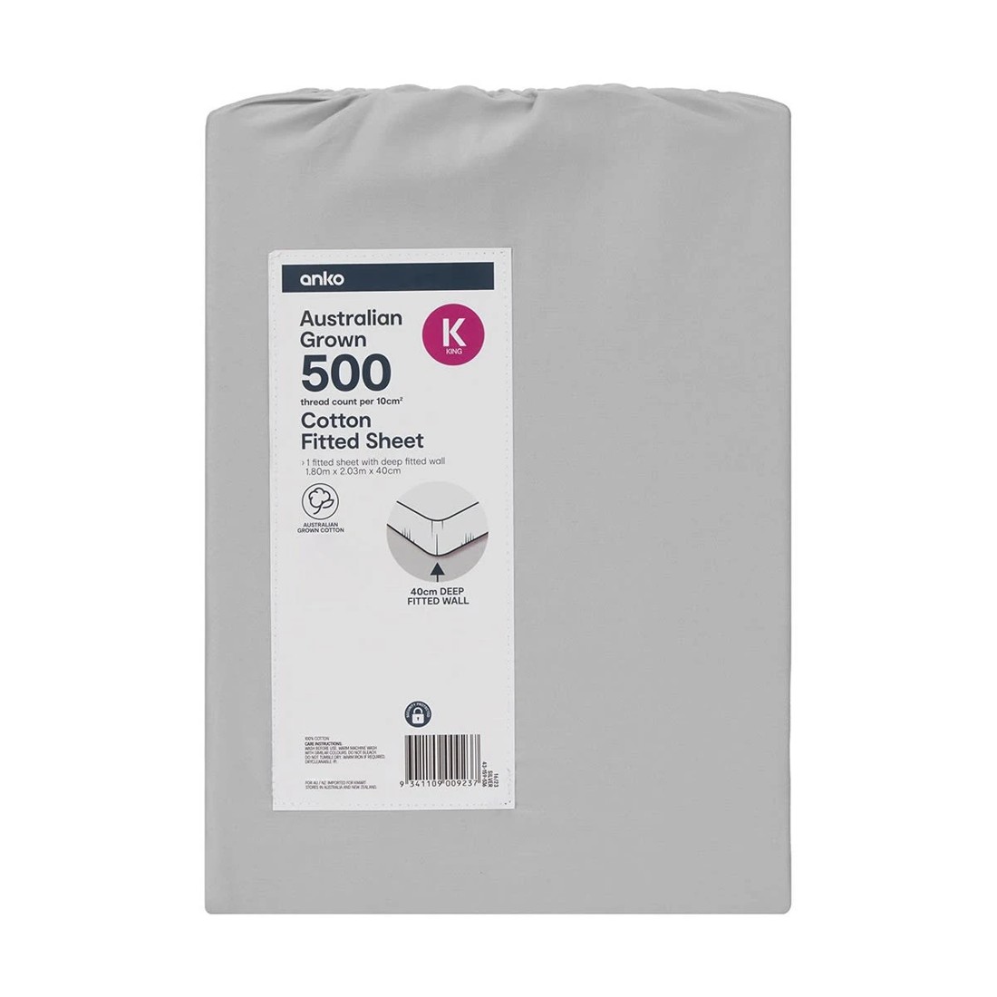 4 500 Thread Count Australian Grown Cotton Fitted Sheet - King Bed, Silver, 4 of 4