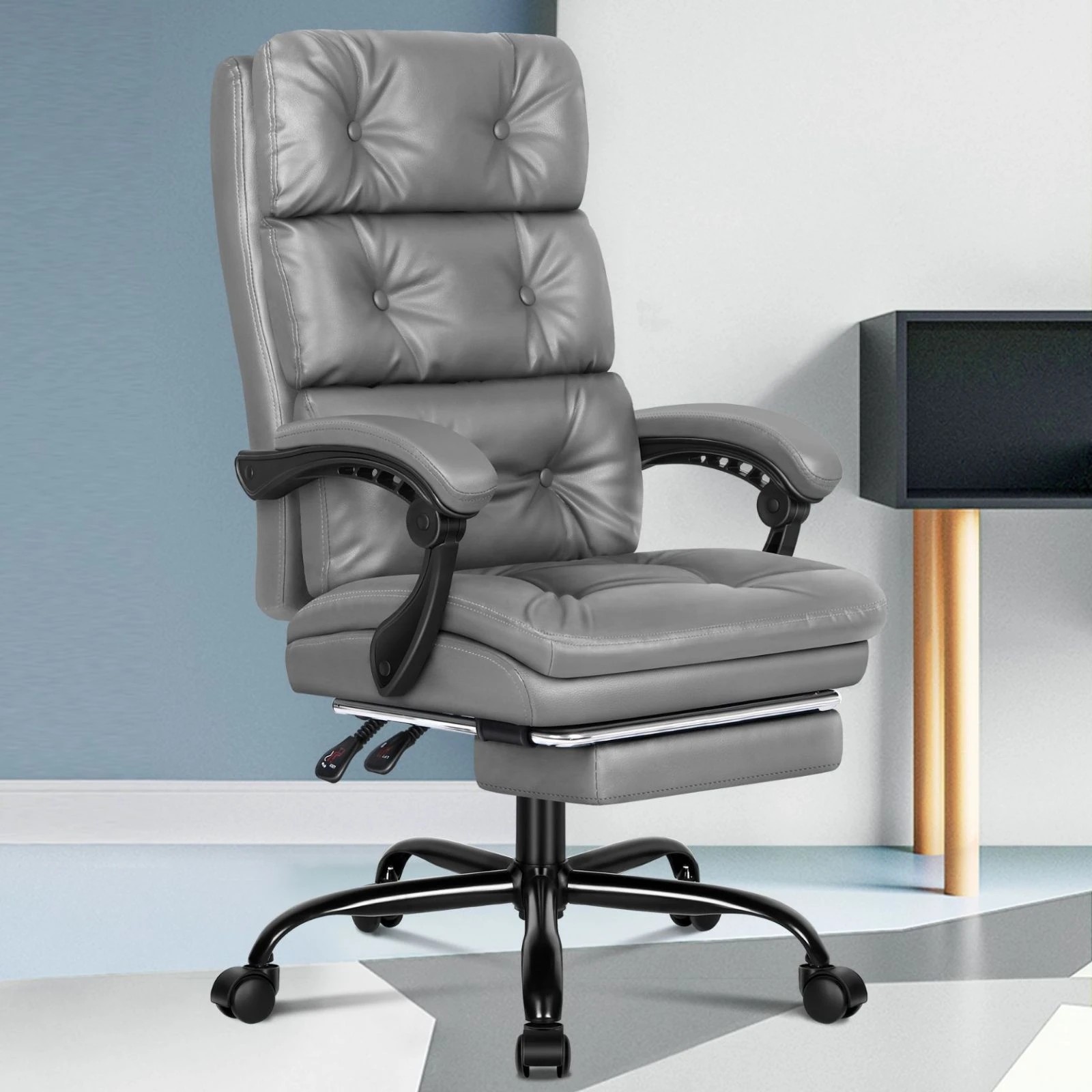 10 Alfordson Office Chair Executive Computer PU Leather Seat Work Recliner Gaming - Grey, 10 of 10