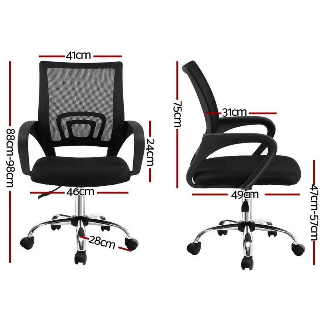 2 Artiss Mesh Office Chair Mid Back Durable Space Saving Modern Decor Easy Assembly Sturdy Versatile Easy Clean - Black, 2 of 8