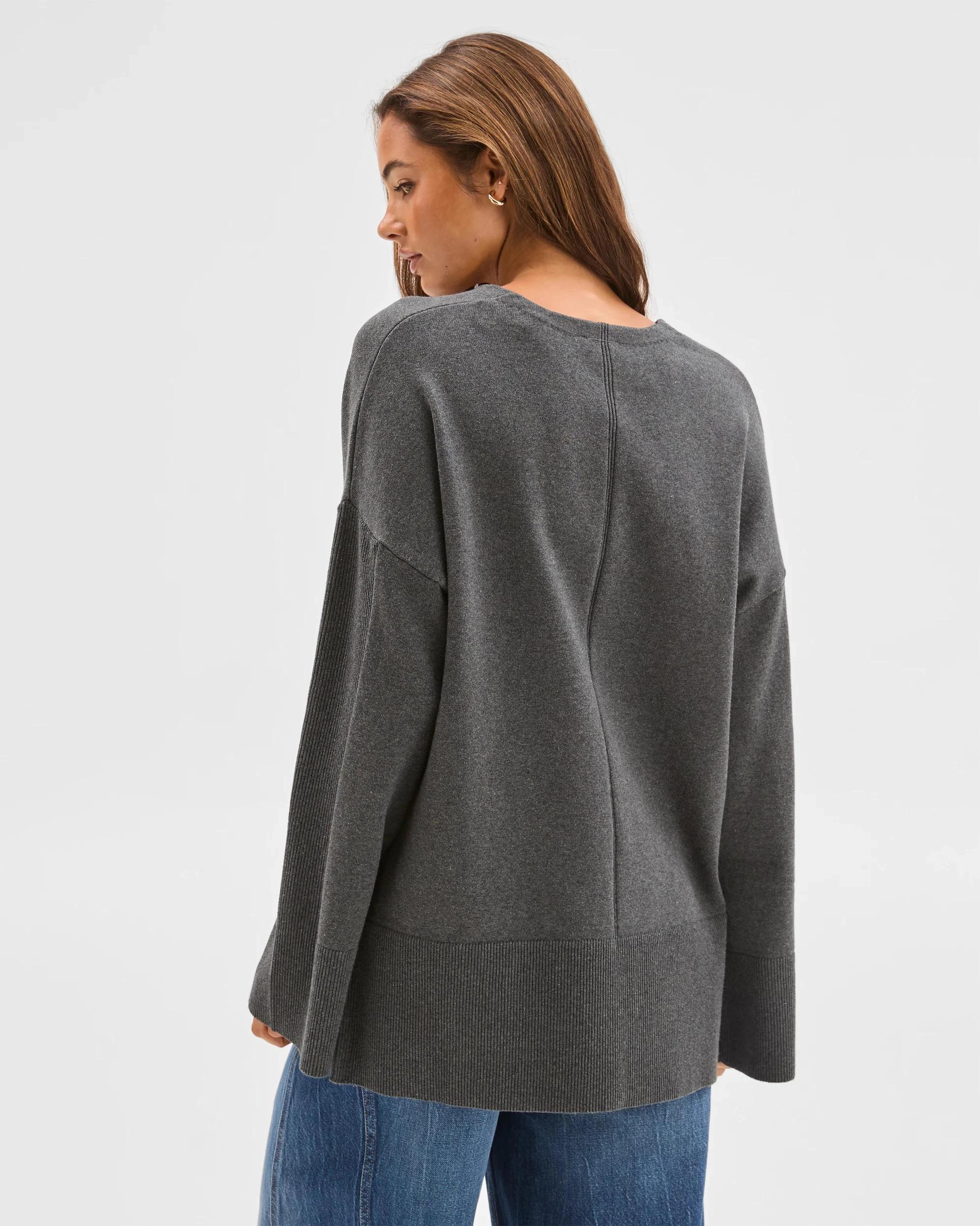 4 Lily Loves Australian Cotton Blend Longline Knit Top SHADOW MARLE, 4 of 6