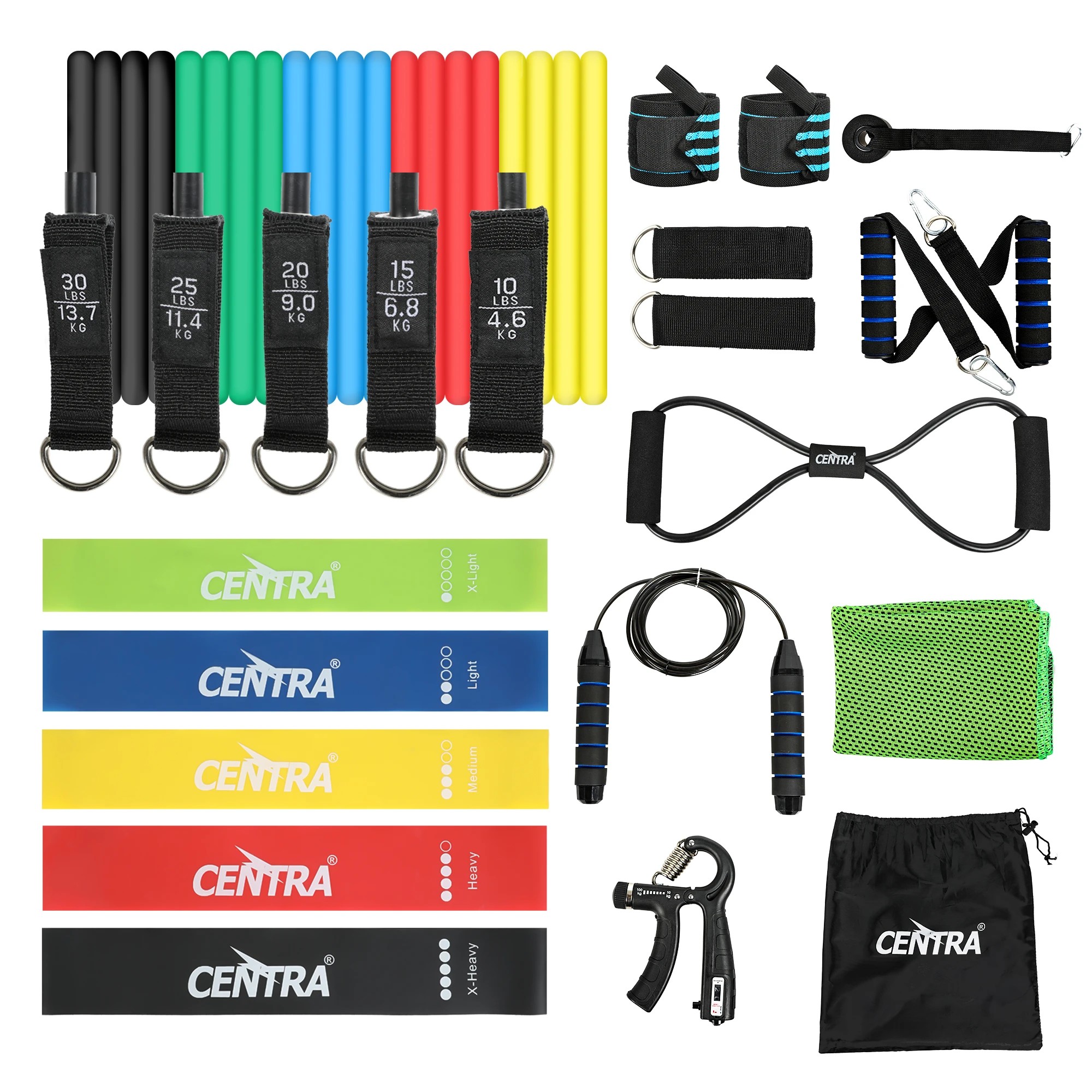 1 Centra Resistance Bands Set Working Out Carry Bag Men Women Home Gym Exercise, 1 of 9