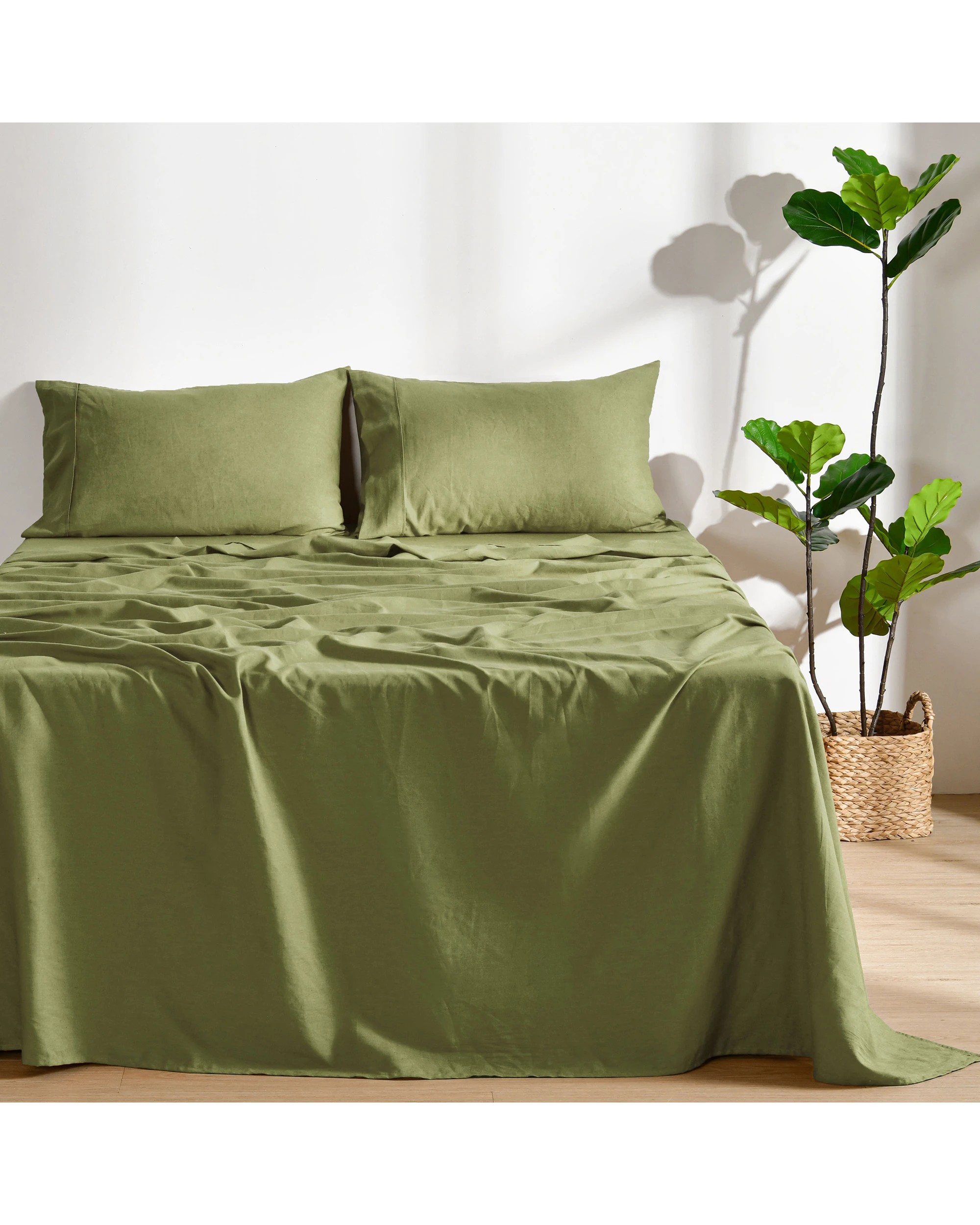 1 Dreamaker Linen Cotton Sheet Set - Double Bed - Olive, 1 of 9