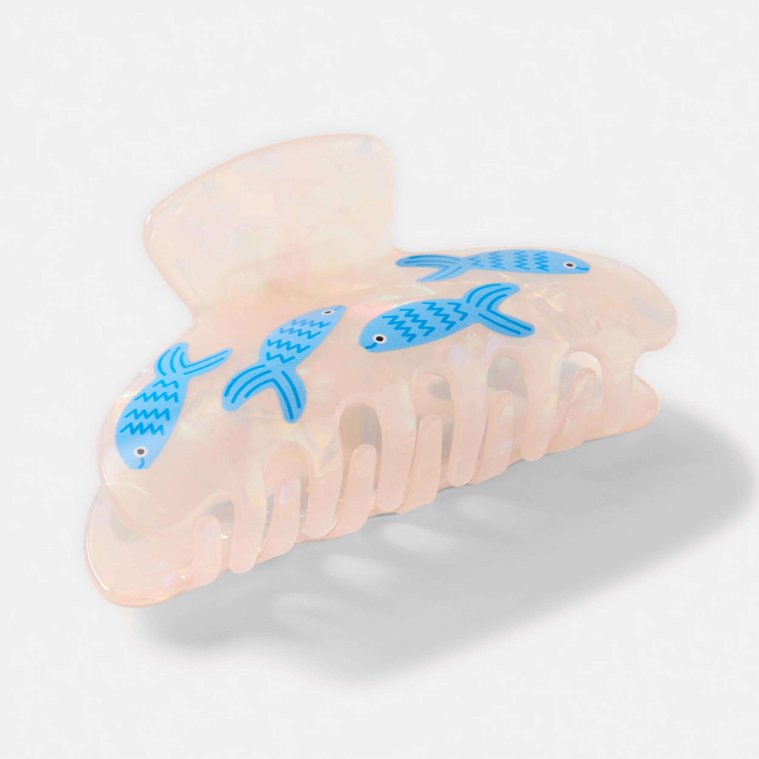 2 Blue Fish Print Claw Hair Clip Blue, 2 of 4