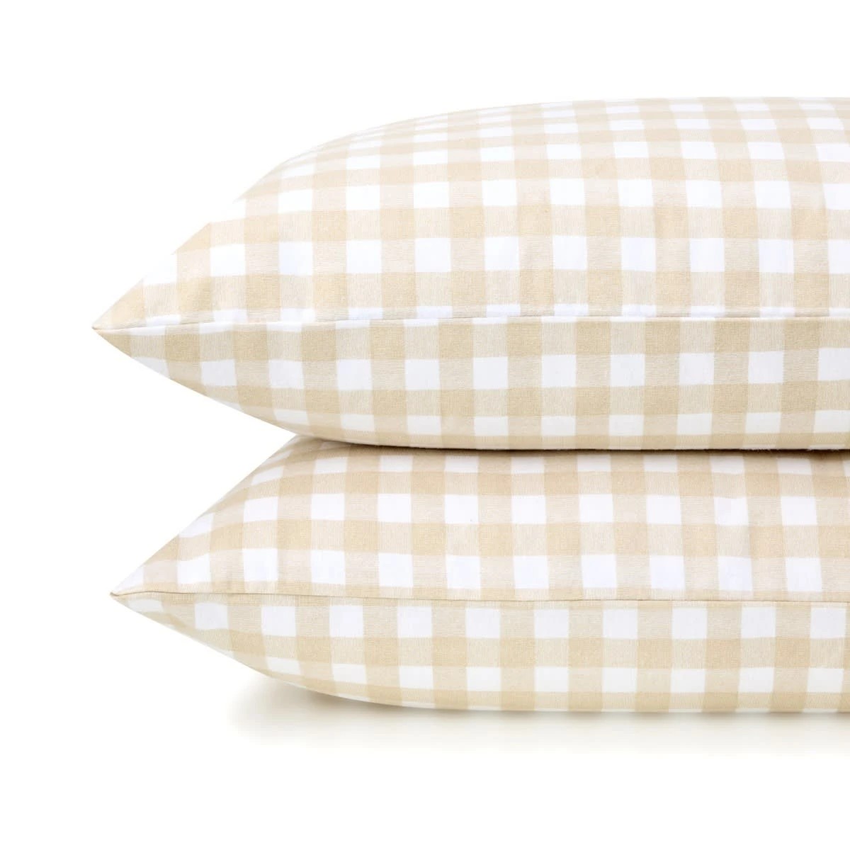 2 Gingham Cotton Flannelette Sheet Set - Double Bed, Tan, 2 of 7
