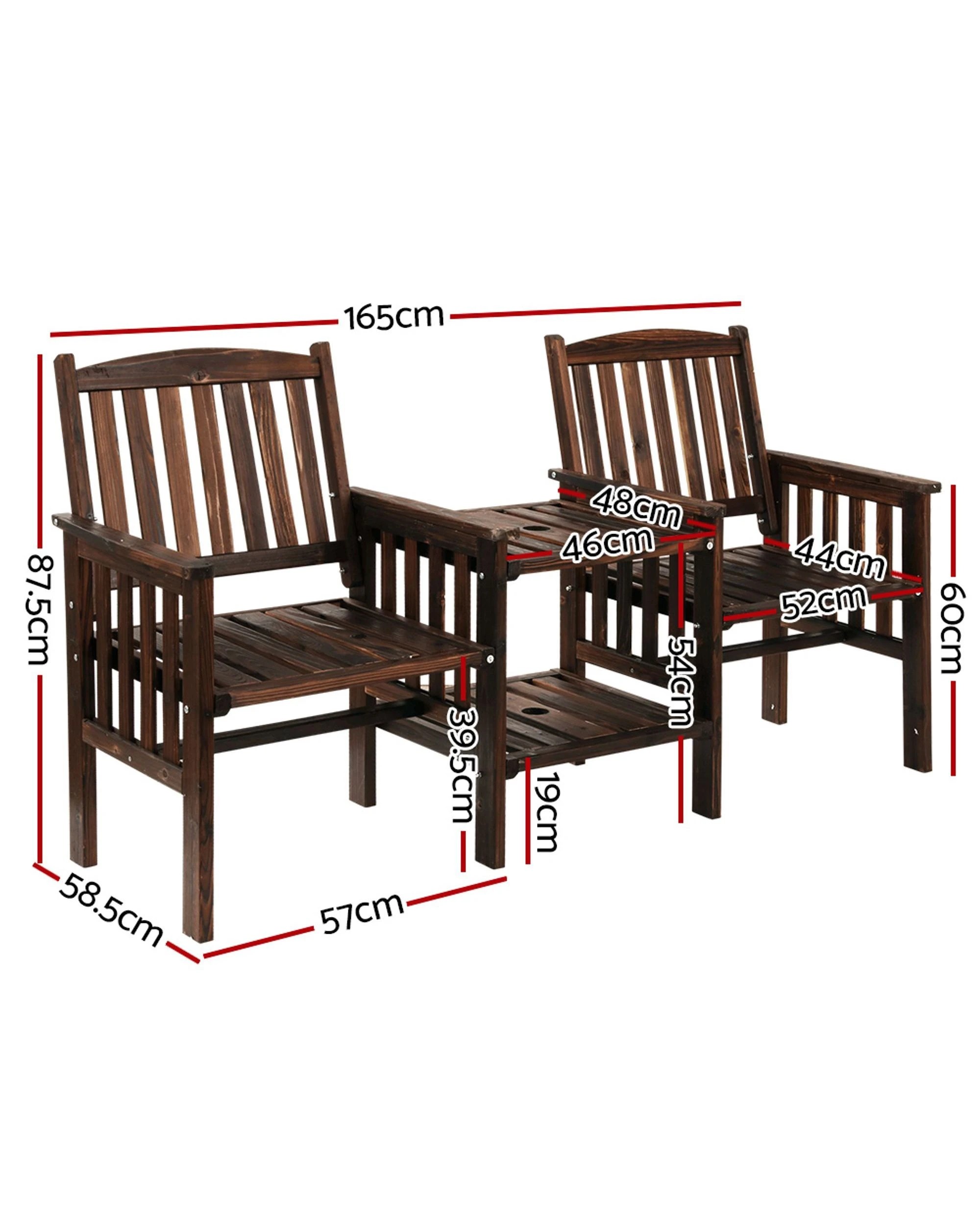 2 Gardeon Outdoor Garden Bench Loveseat Wooden Table Chairs Patio Furniture - Multi, 2 of 5