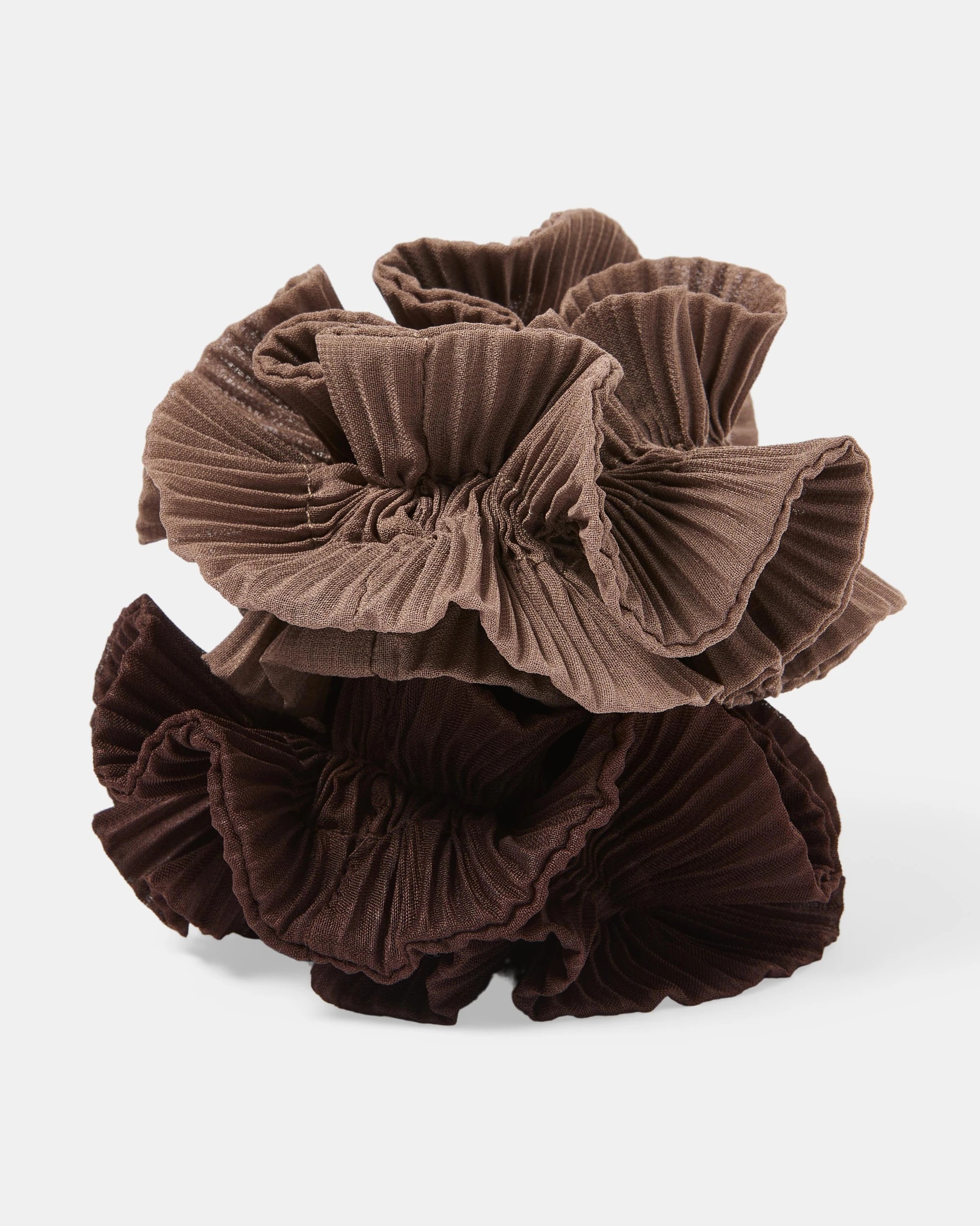 2 2 Pack Pleated Ruffle Scrunchies - Brown, 2 of 5