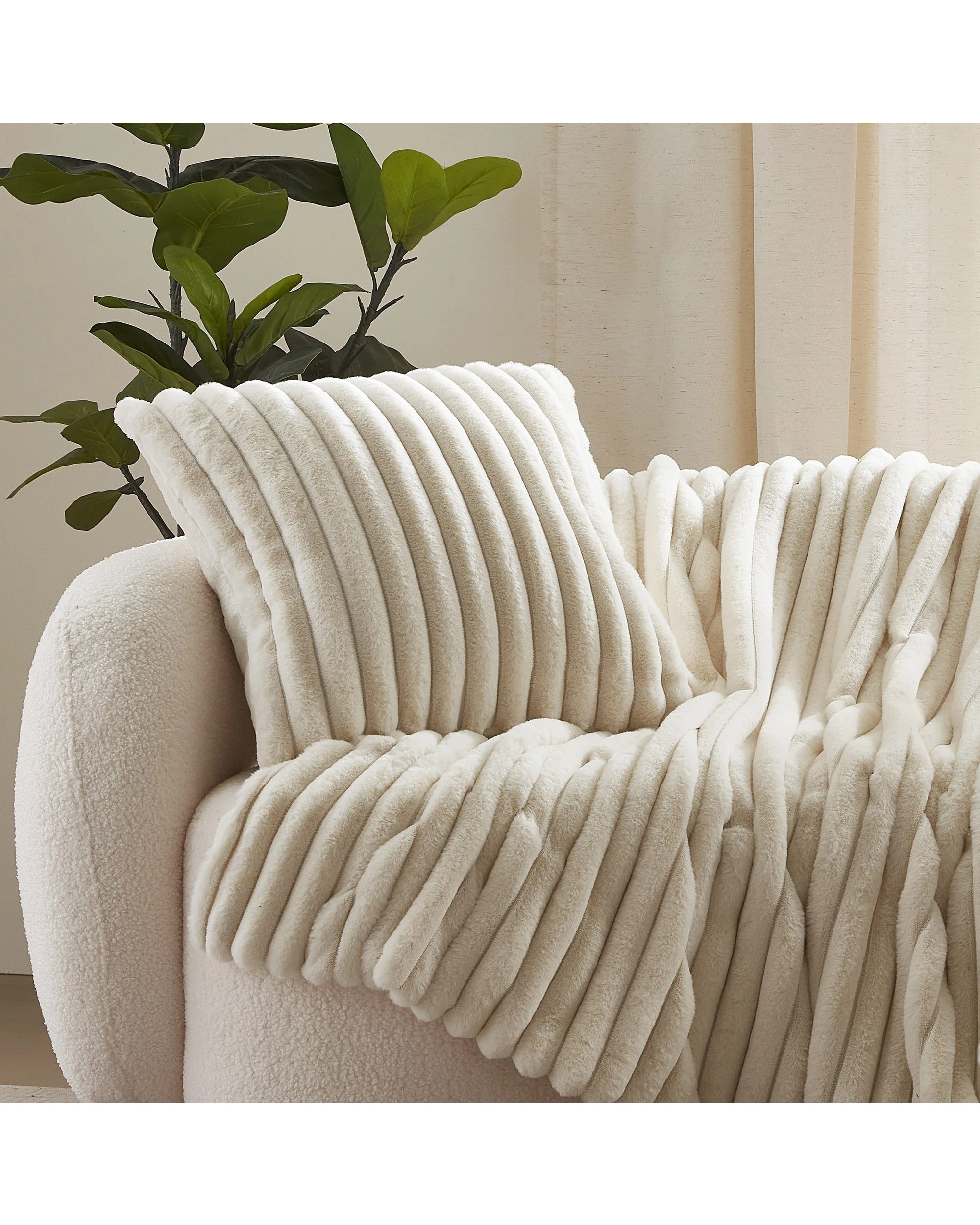 1 Dreamaker Chunky Embossed Fleece Cushion 50x50cm - Natural, 1 of 6