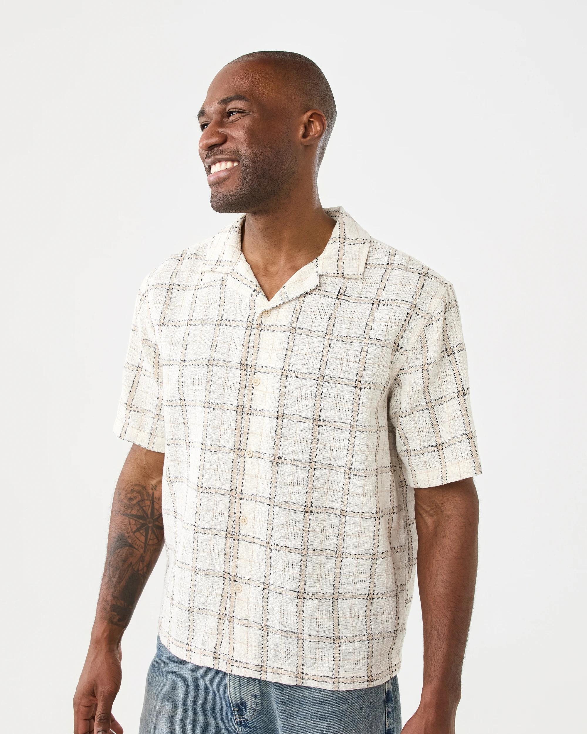 2 Short Sleeve Textured Shirt Bge Check, 2 of 6