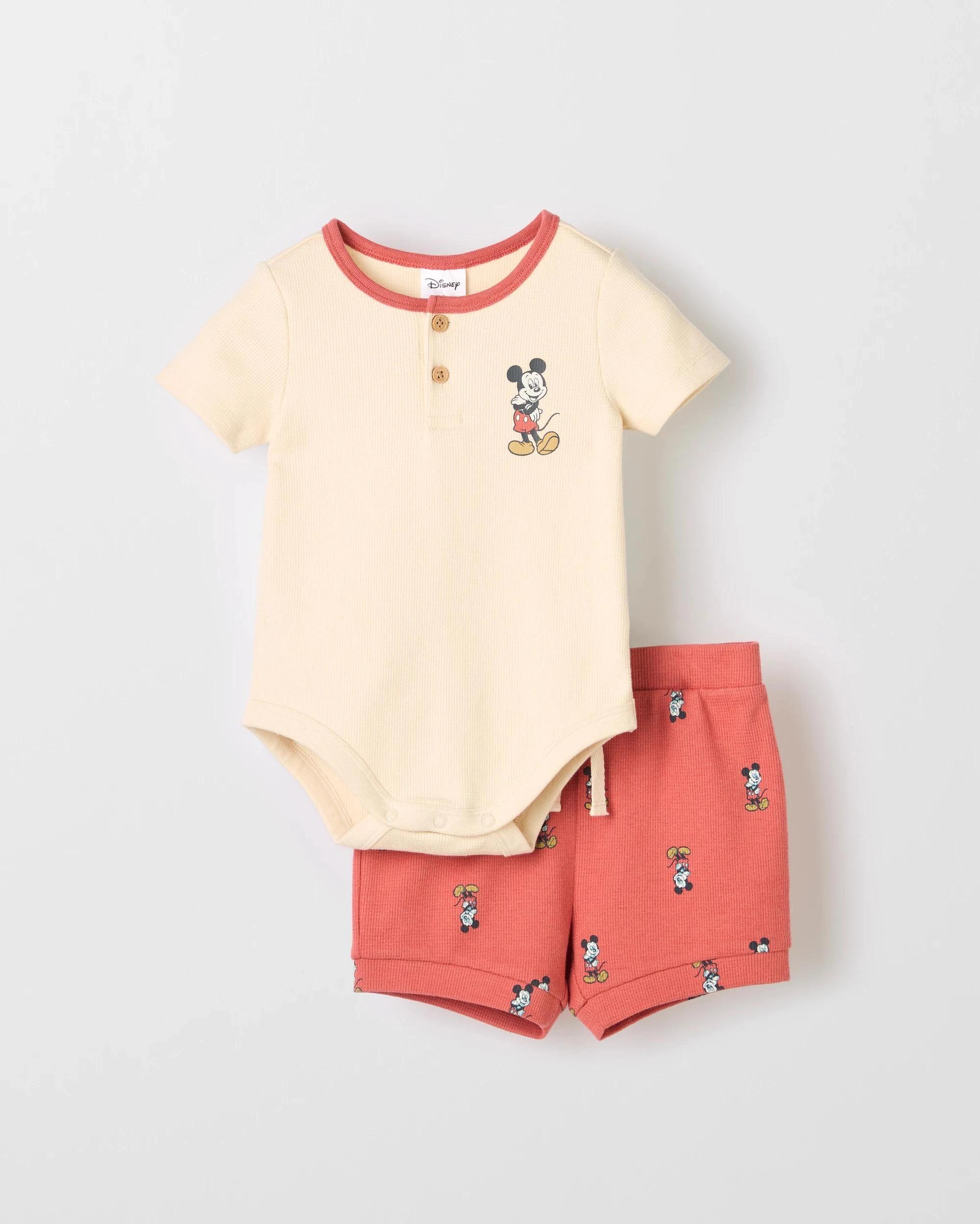 1 Baby Disney Organic Cotton Waffle Bodysuit and Shorts 2 Piece Set MICKEY MOUSE, 1 of 3