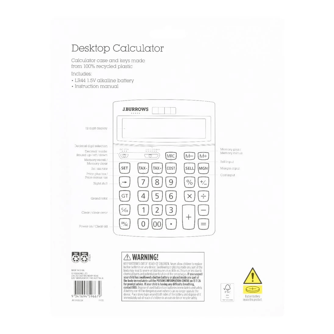 4 J.Burrows Desktop 12 Digit Tax Calculator Silver, 4 of 4