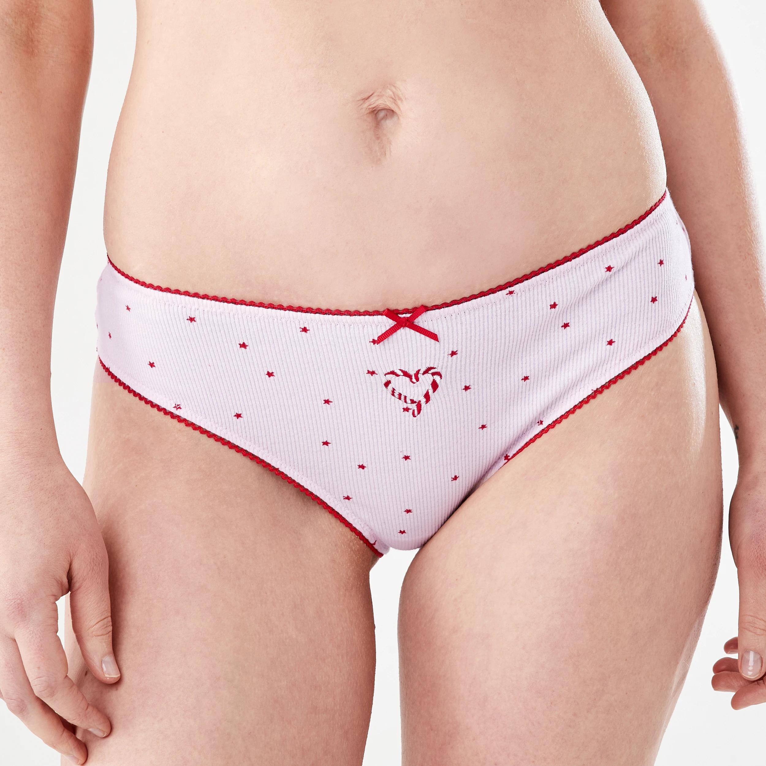 4 2 Pack Cotton Ribbed Christmas Cheeky Bikini Briefs Candy Cane, 4 of 9