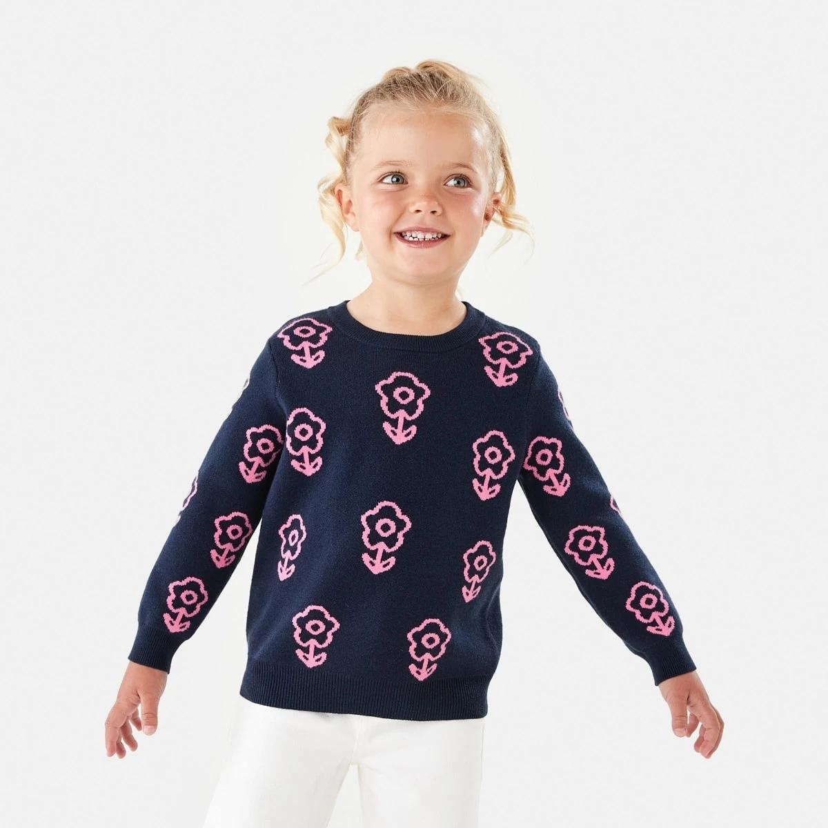 1 Jacquard Knit Jumper Nvy Flower, 1 of 9