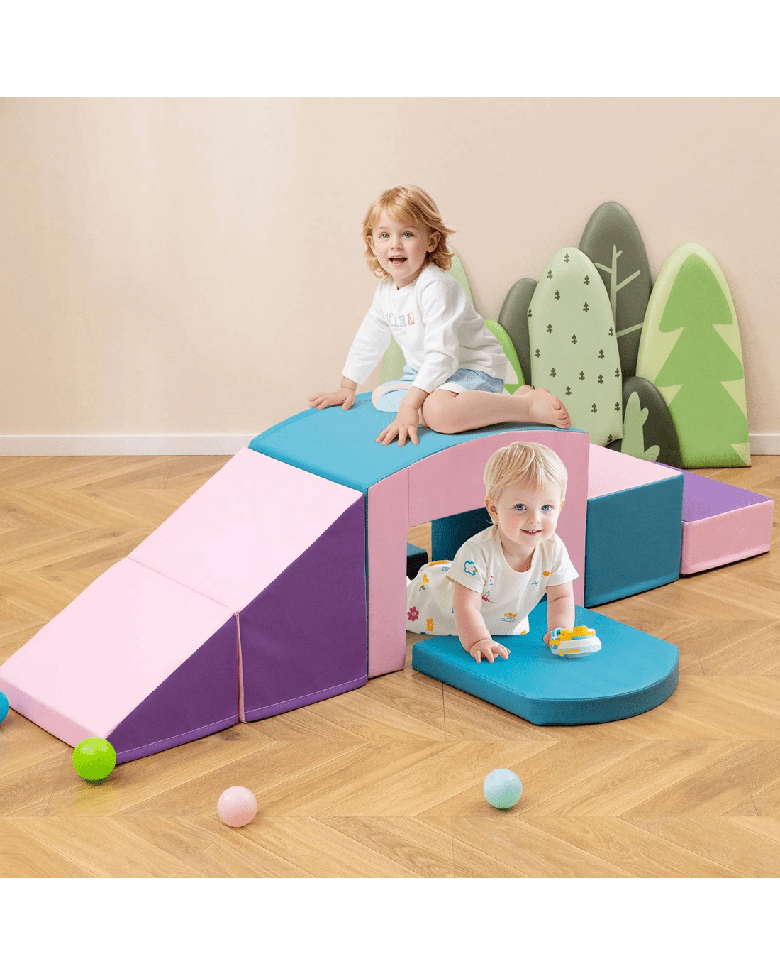 Costway 6pcs Fun Foam Blocks w/Tunnel Climb & Crawl Playset - Blue - Kmart