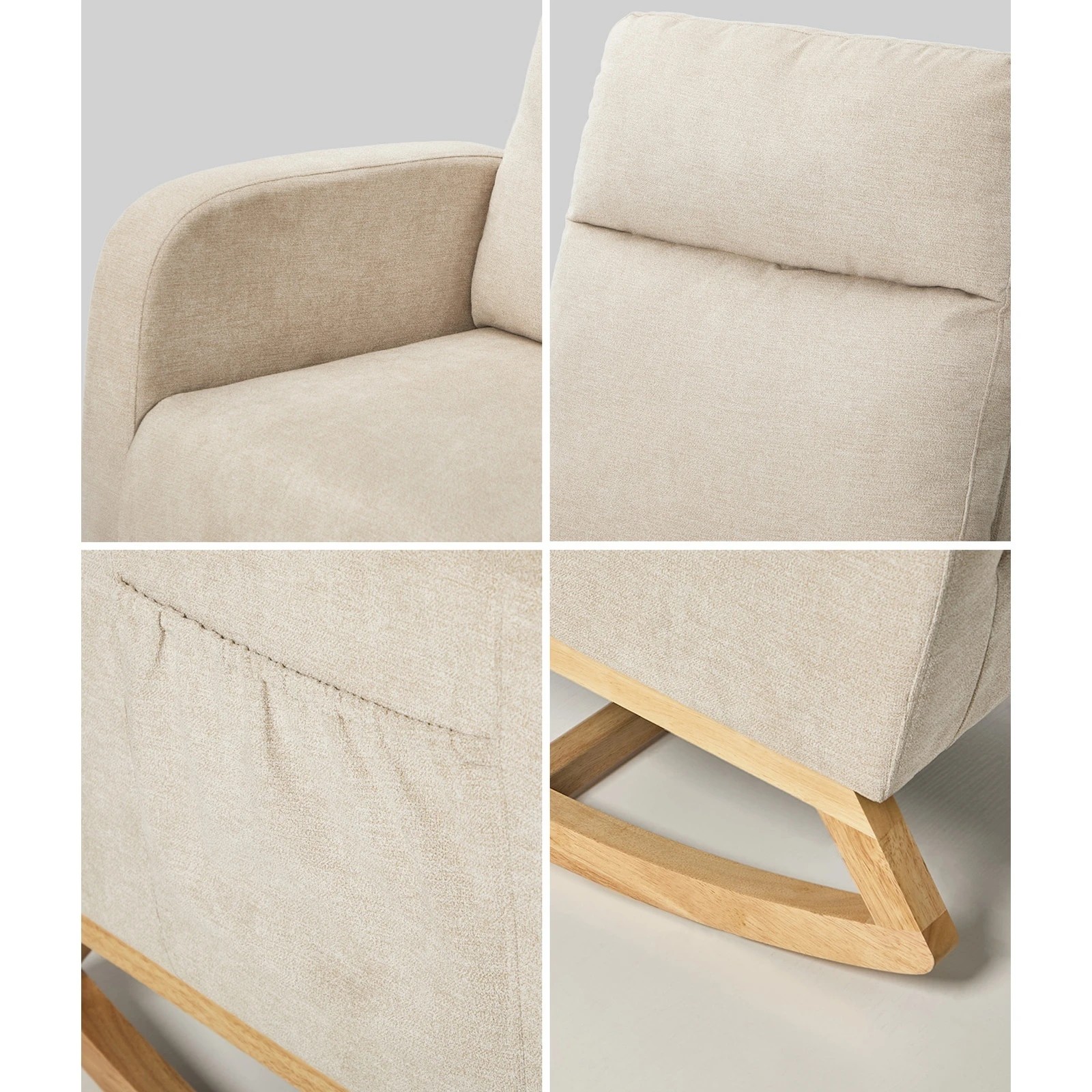 5 Oikiture 2x Rocking Armchair Linen Fabric Lounge Chair Accent Chair - Beige, 5 of 10