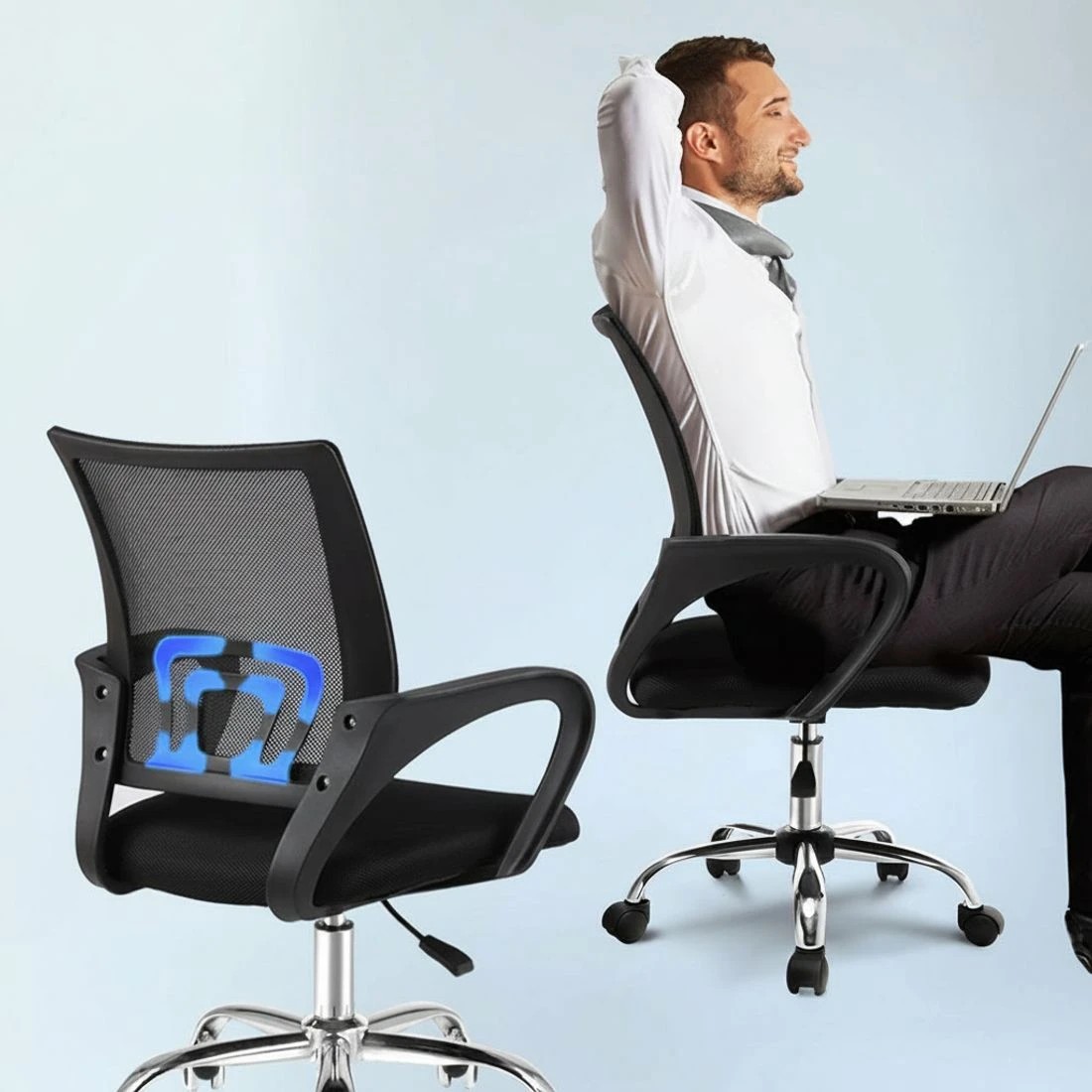 5 Artiss 2x Mesh Office Chair Mid Back - Black, 5 of 6