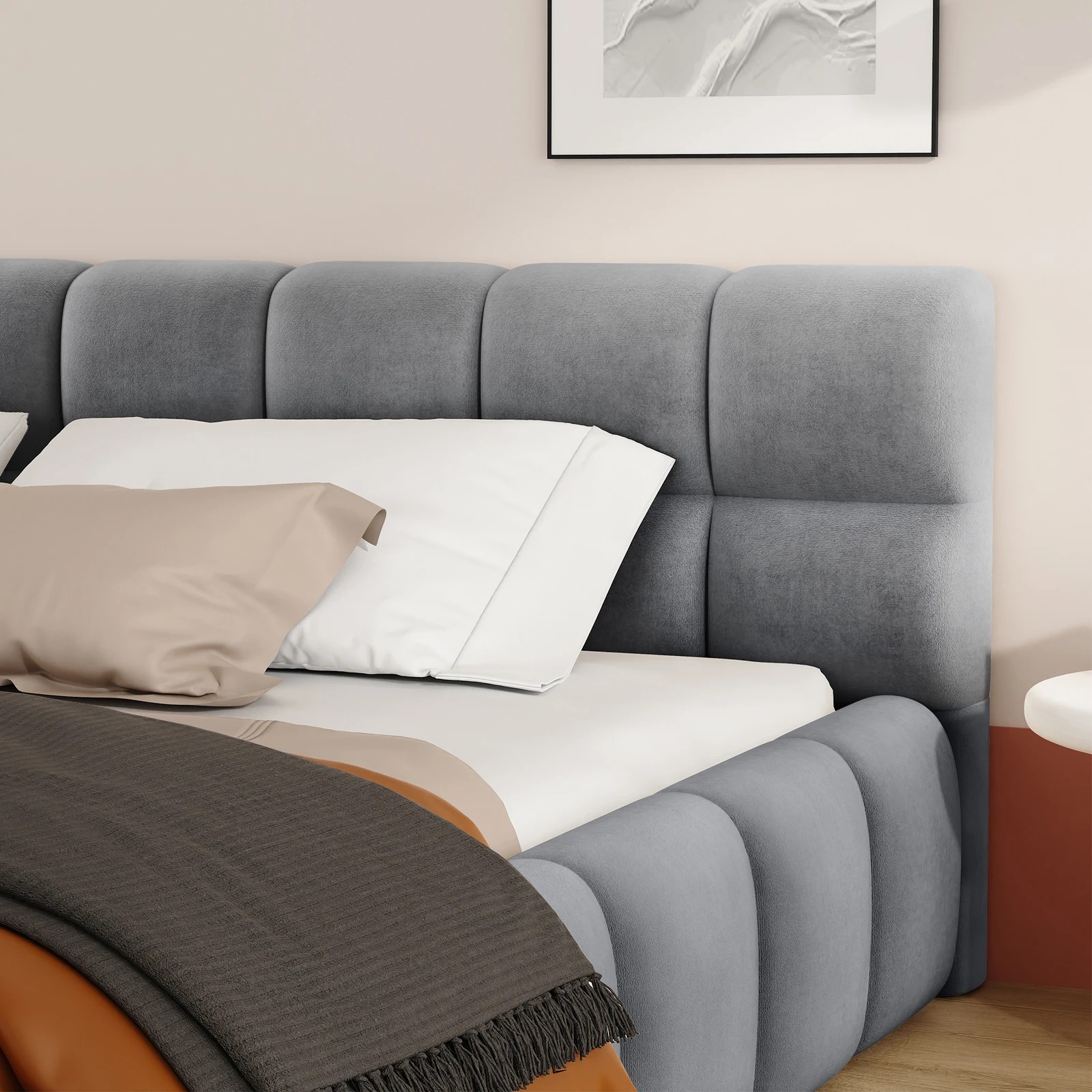 4 Alfordson Bed Frame King Single Tufted Headboard Foundation Velvet Talmon - Grey, 4 of 10