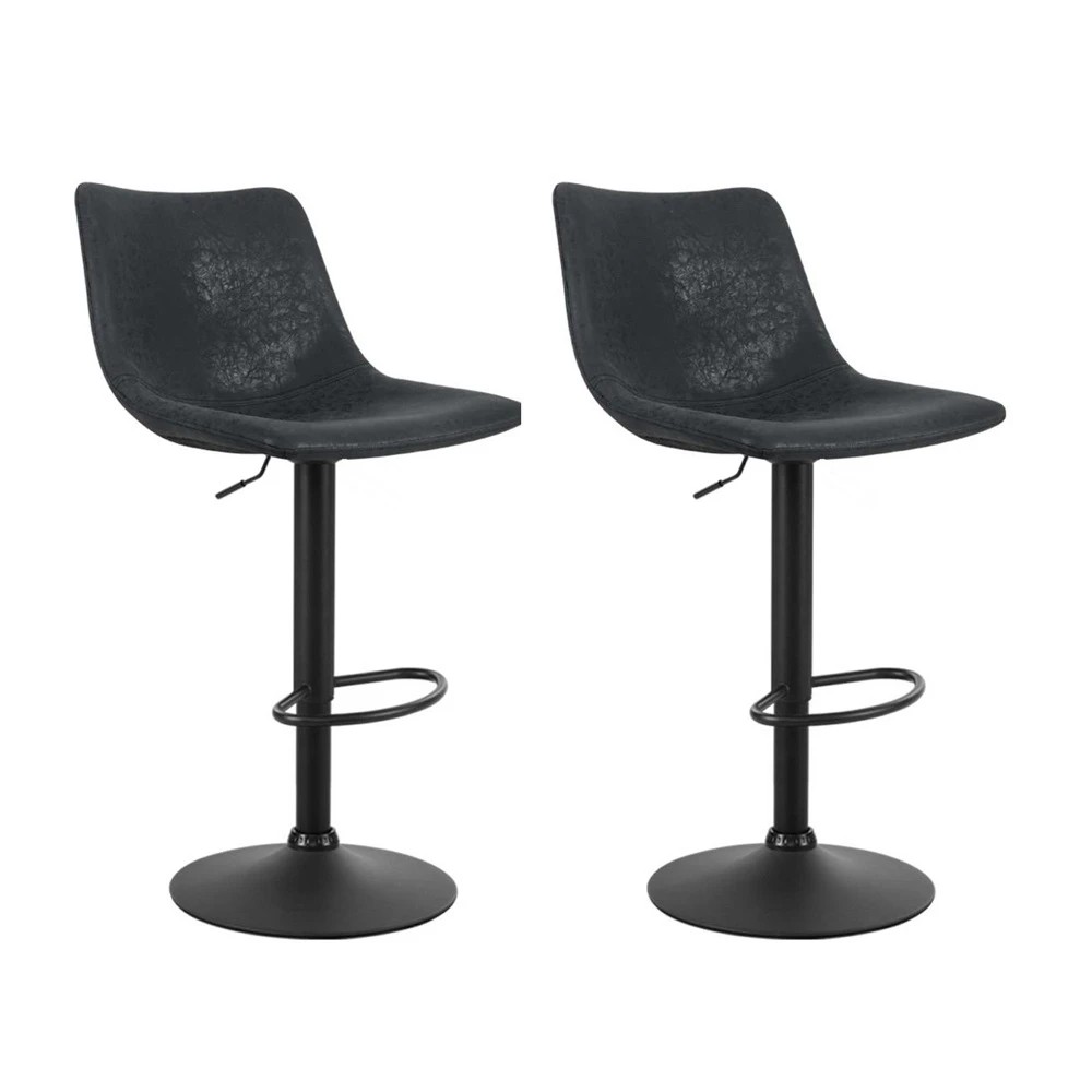 1 Artiss 2x Bar Stools Vintage Leather Swivel Gas Lift - Black, 1 of 6