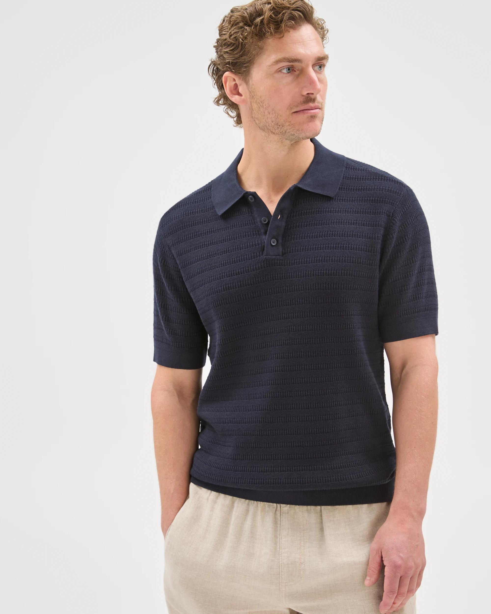 2 Target Man Australian Cotton Patterned Knit Polo Top NAVY, 2 of 6