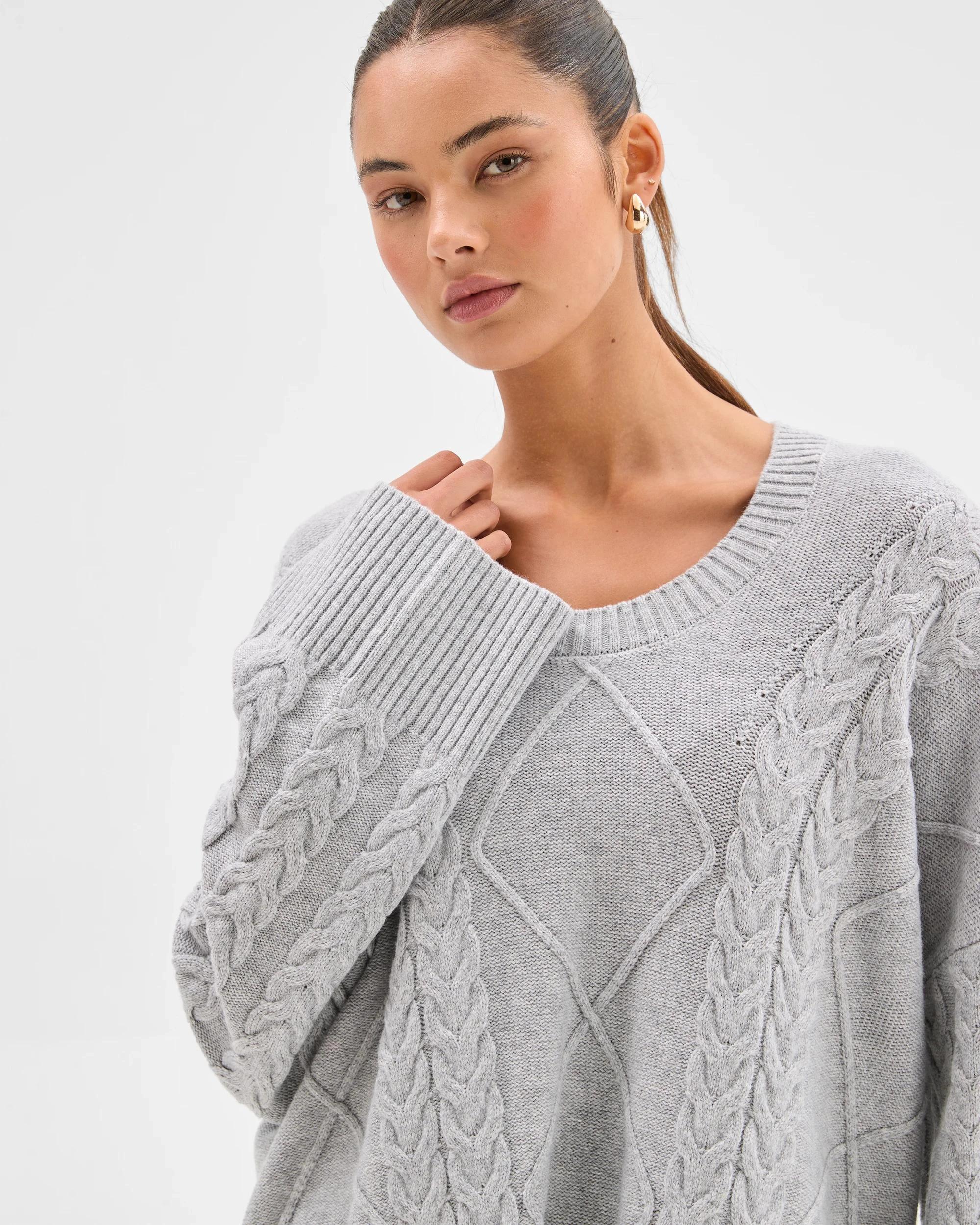 4 Lily Loves Cable Knit Jumper GREY MARLE, 4 of 6