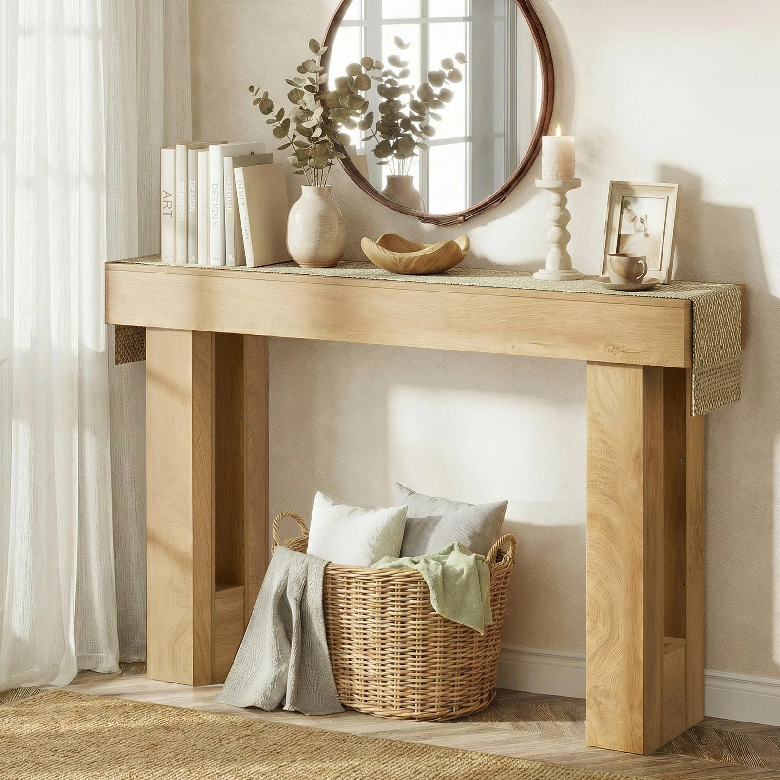 3 Oikiture Console Table Hallway Narrow Sofa Side Desk Storage Rack Behind - Natural, 3 of 7